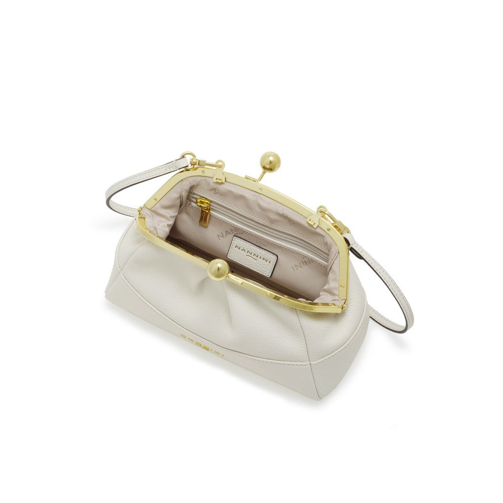 NANNINI Hobo pelle martellata bianca manico lungo donna
