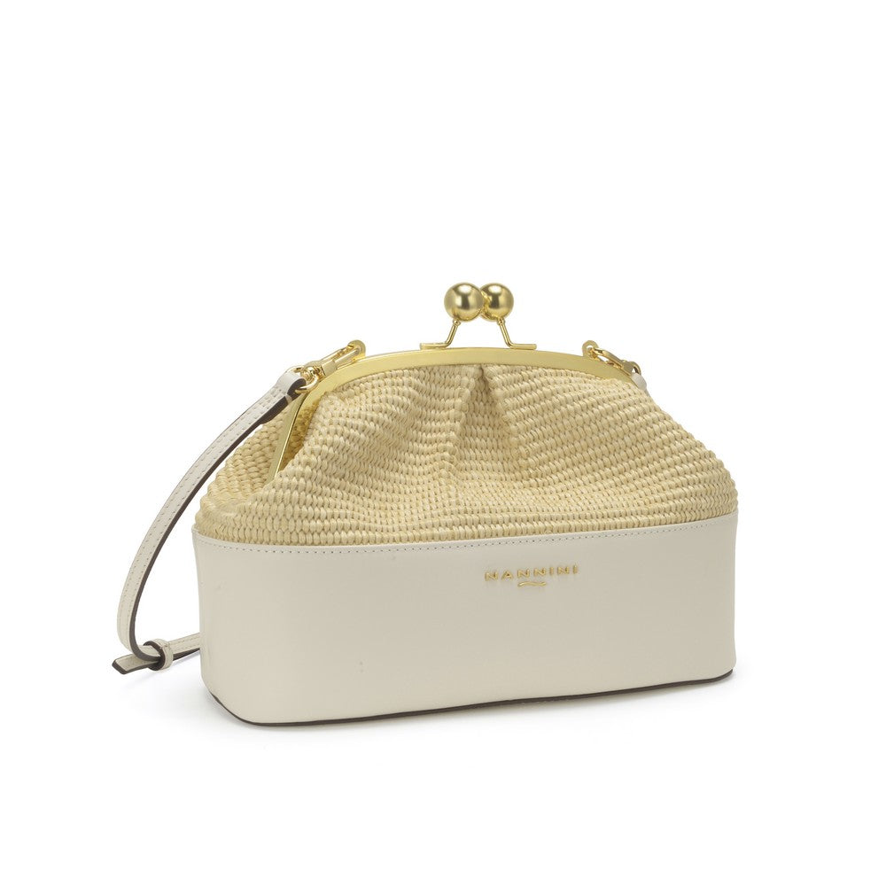 NANNINI tracolla rafia pelle naturale off-white donna