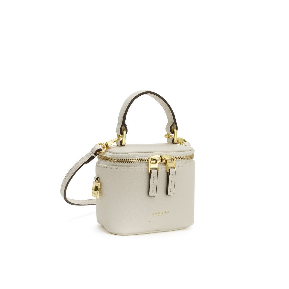 NANNINI borsa spalla donna pelle martellata nera off-white