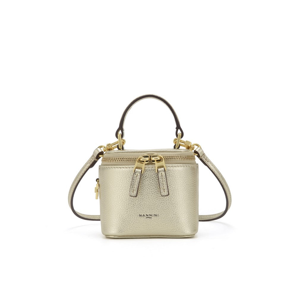 NANNINI borsa spalla martellata manici catena oro nero