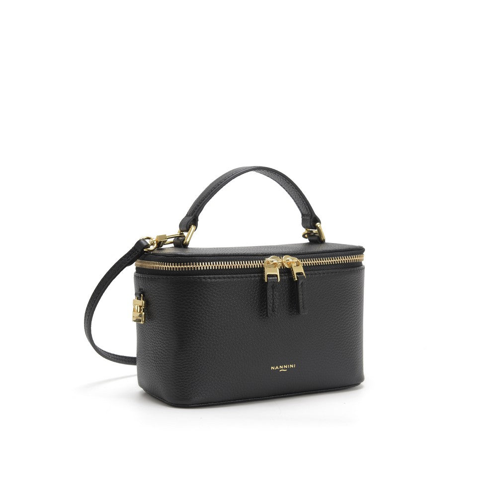 NANNINI borsa secchiello pelle nera con dettagli metallici oro