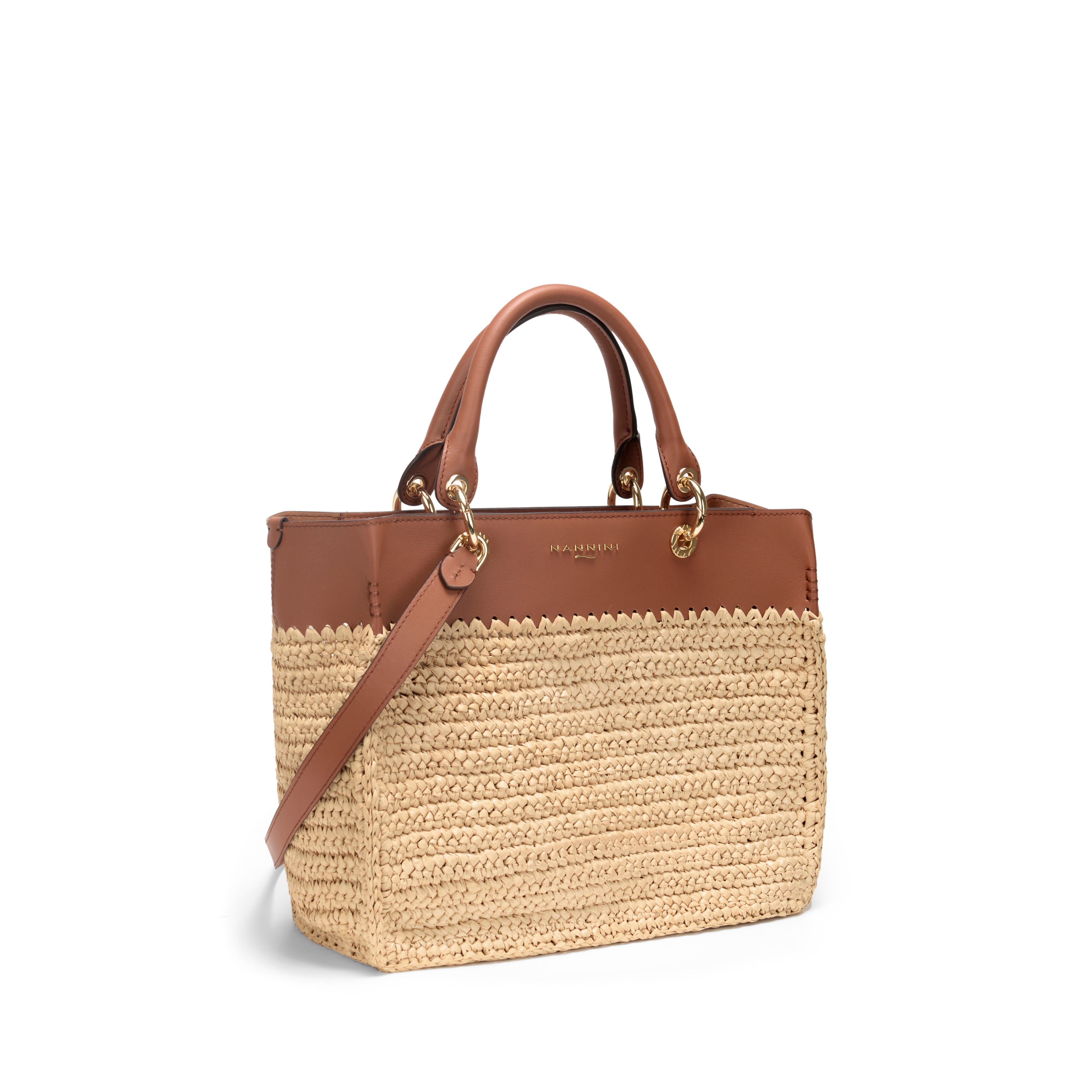 NANNINI bauletto cuoio naturale pelle intrecciata marrone borsa