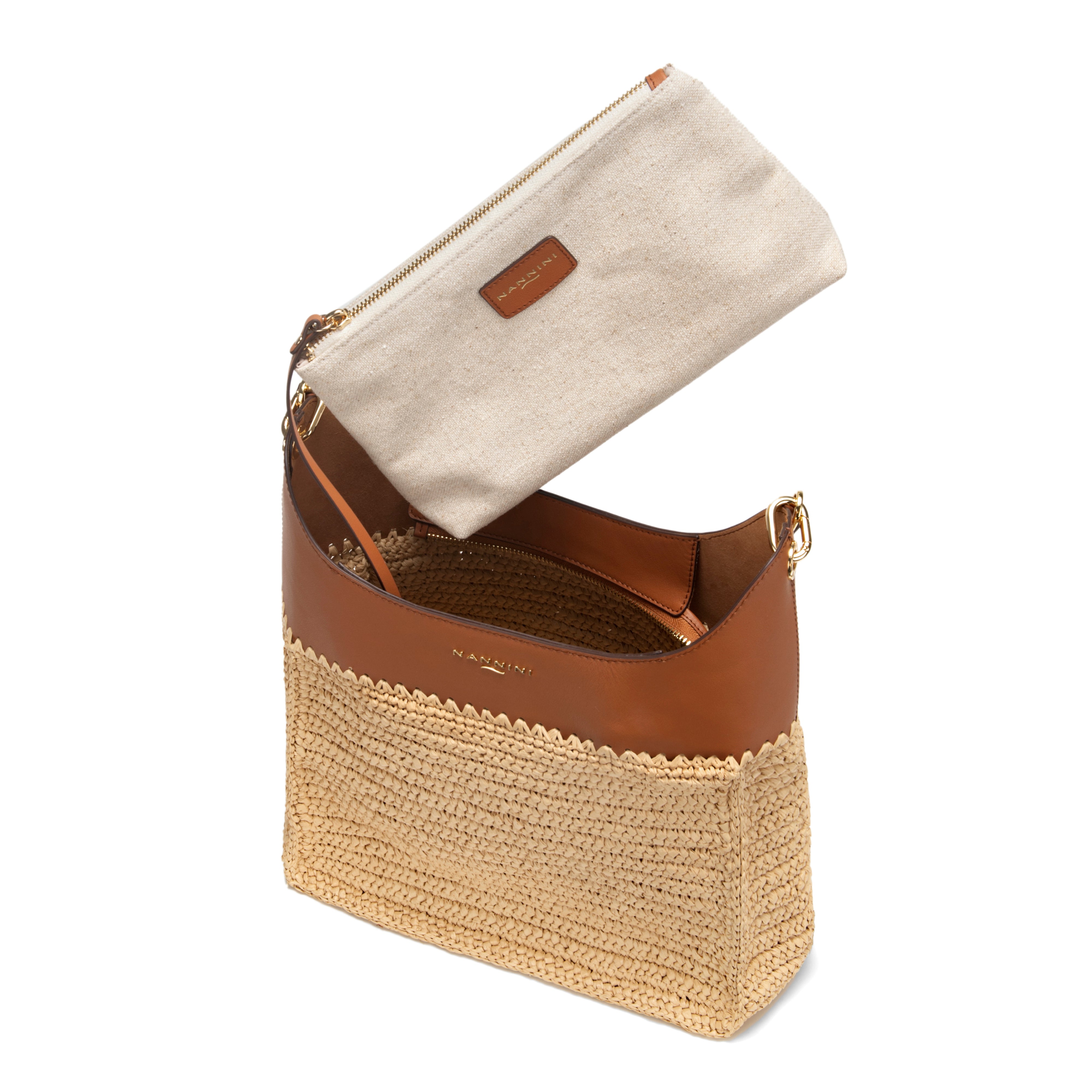 NANNINI borsa spalla donna pelle naturale cuoio manici