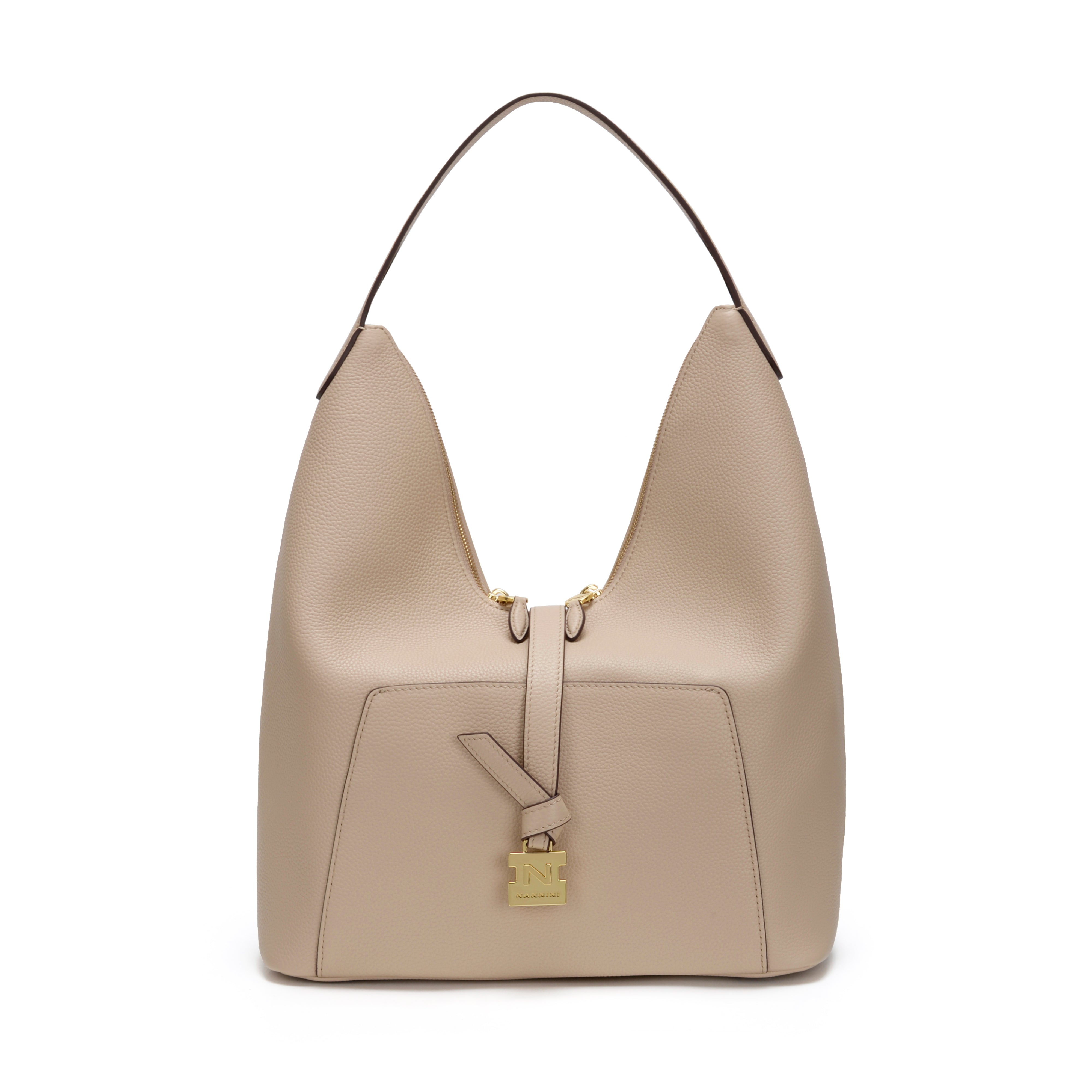 NANNINI tracolla semirigida pelle bottalata beige manico tracolla