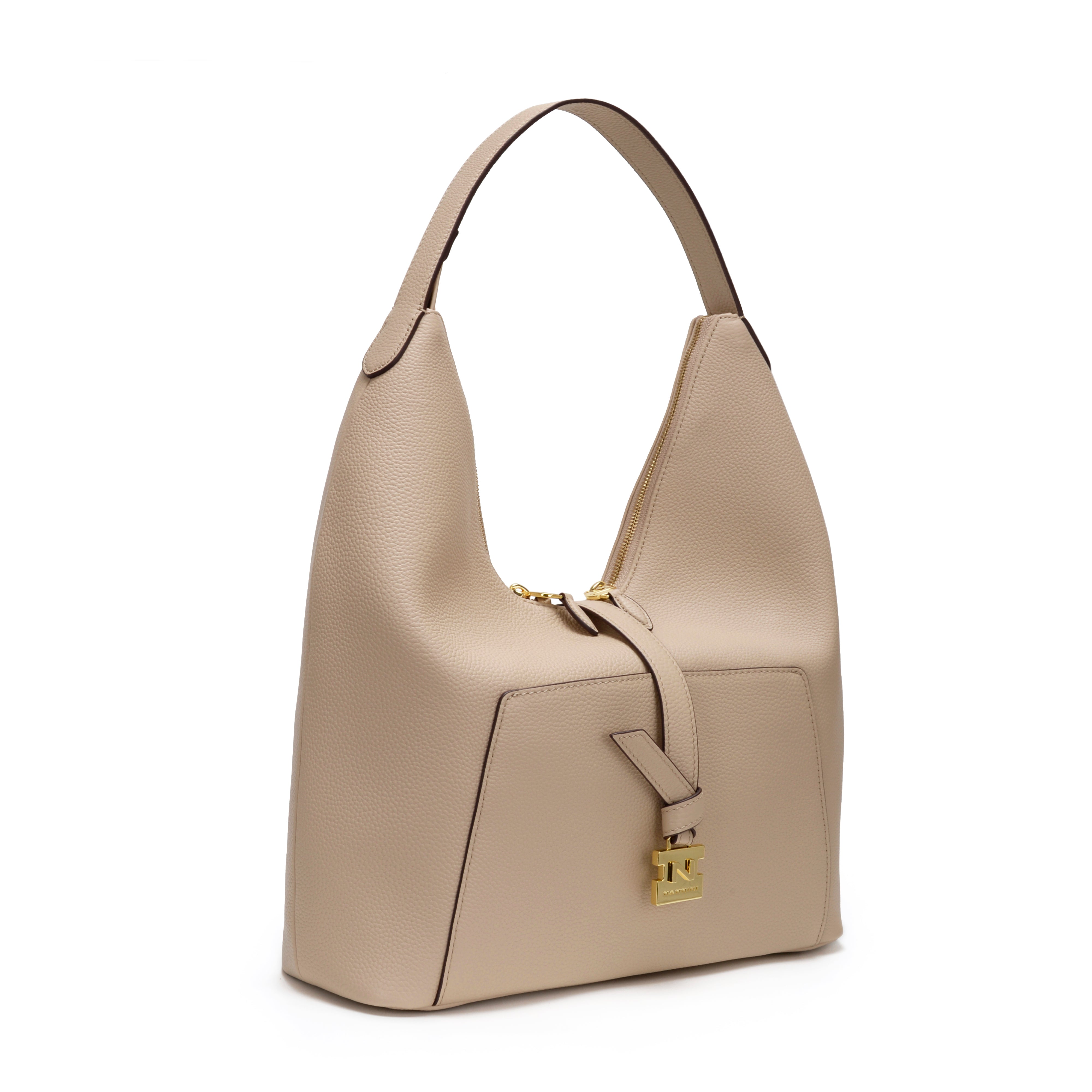 NANNINI borsa spalla donna beige pelle martellata classica