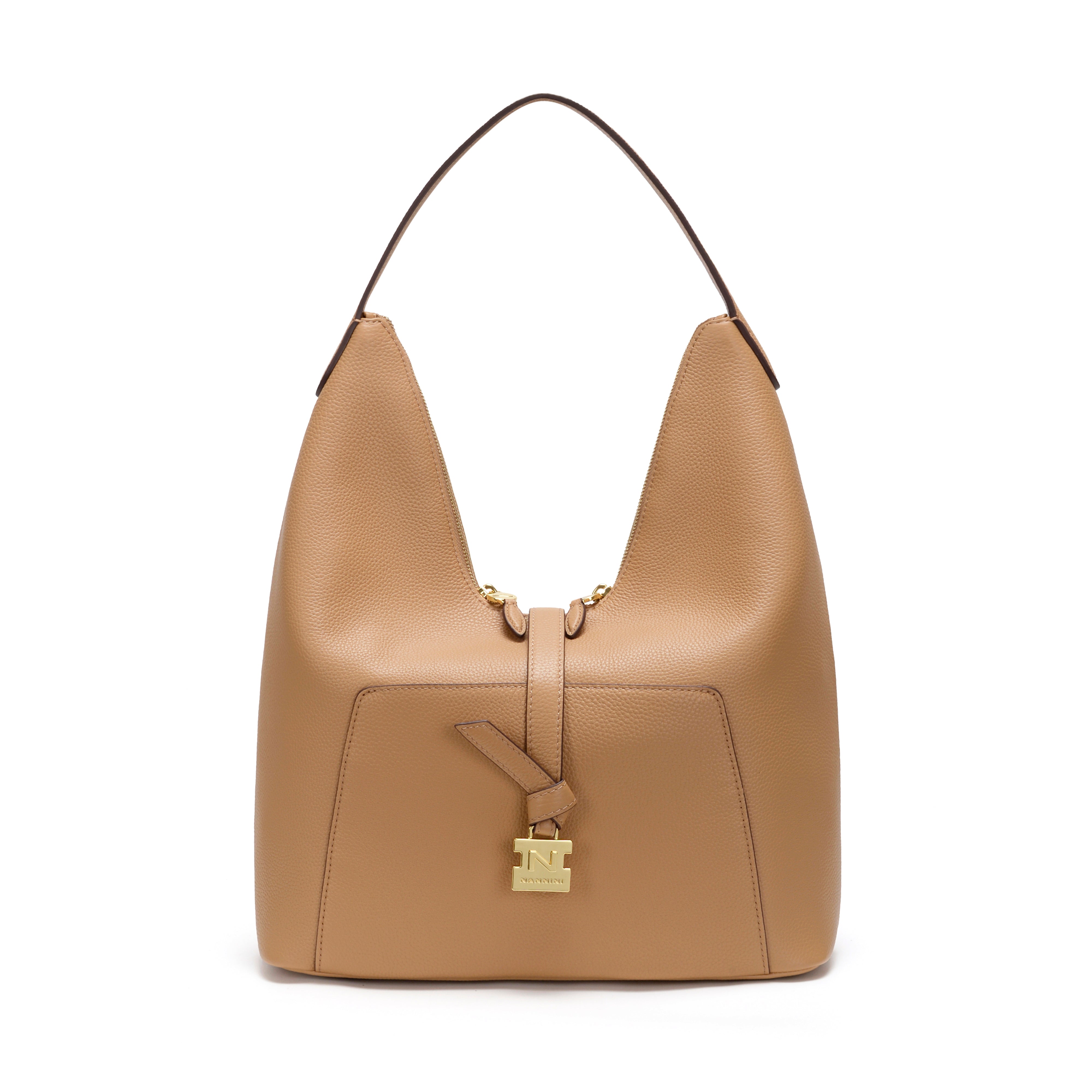 NANNINI borsa spalla donna pelle martellata cammello grande