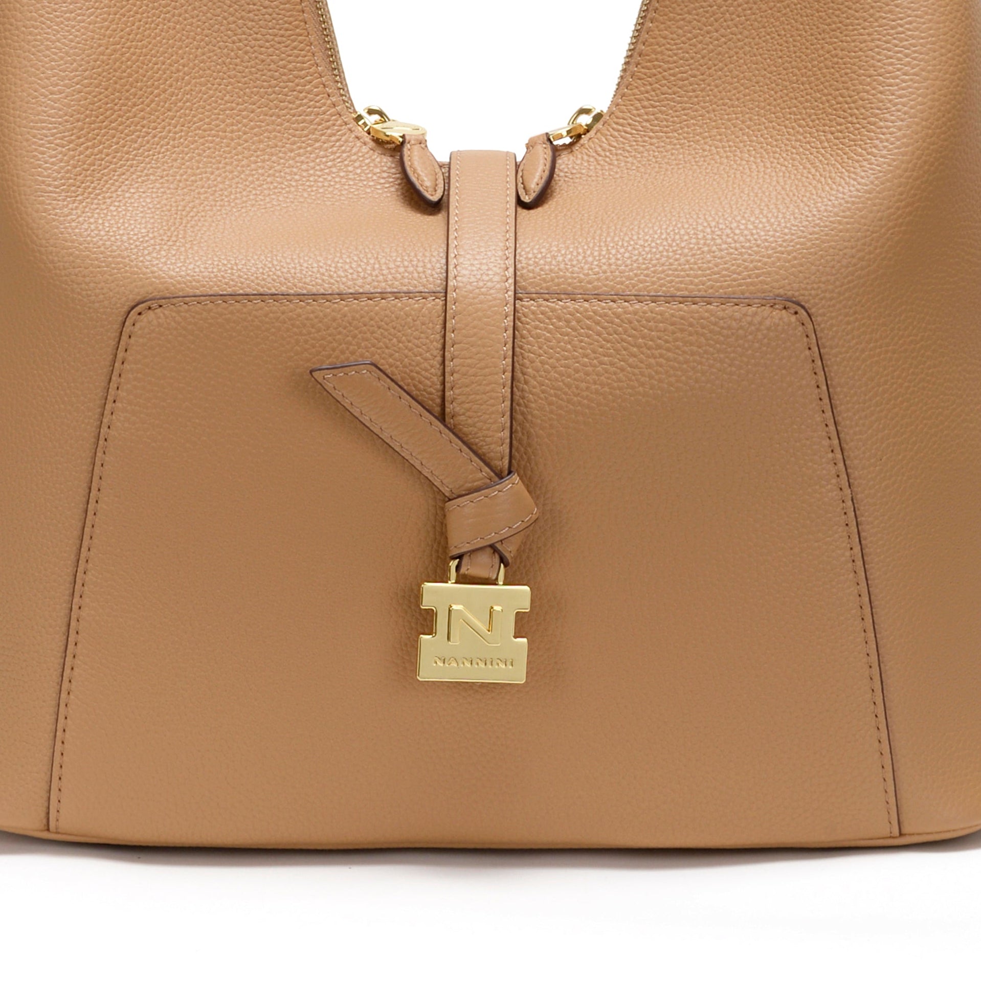 NANNINI borsa spalla donna pelle martellata cammello chiara