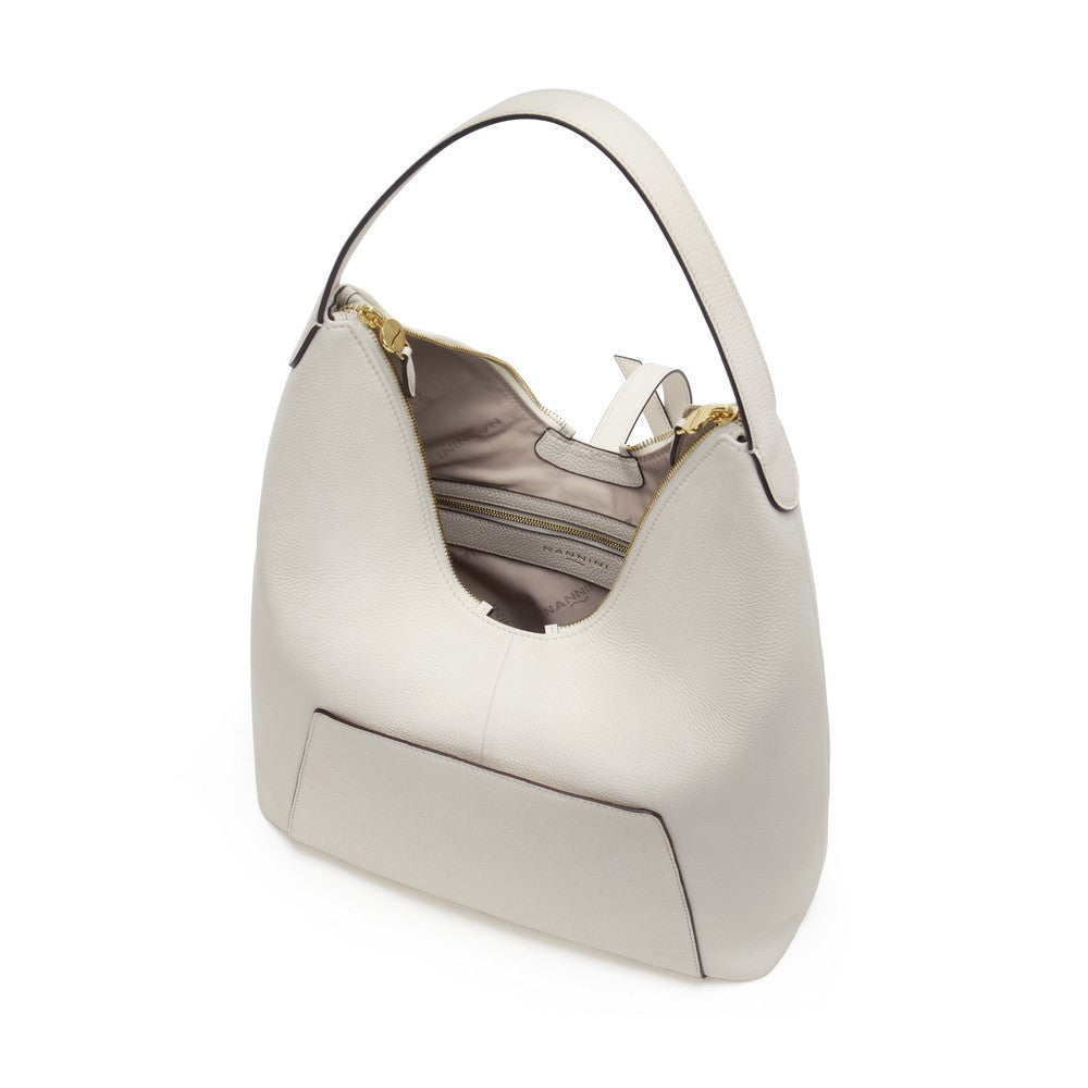 NANNINI bauletto off-white pelle martellata tracolla beige