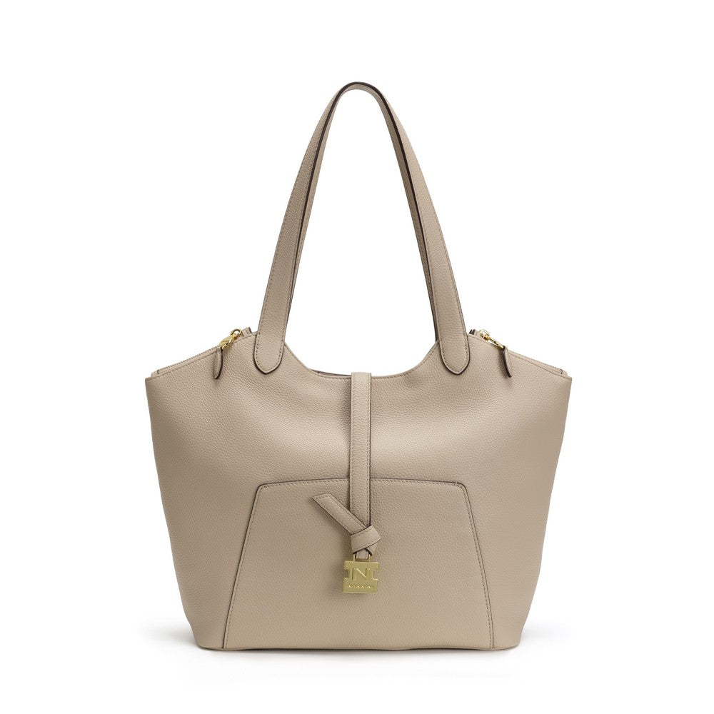 NANNINI tracolla pelle trapuntata piccola beige catena oro