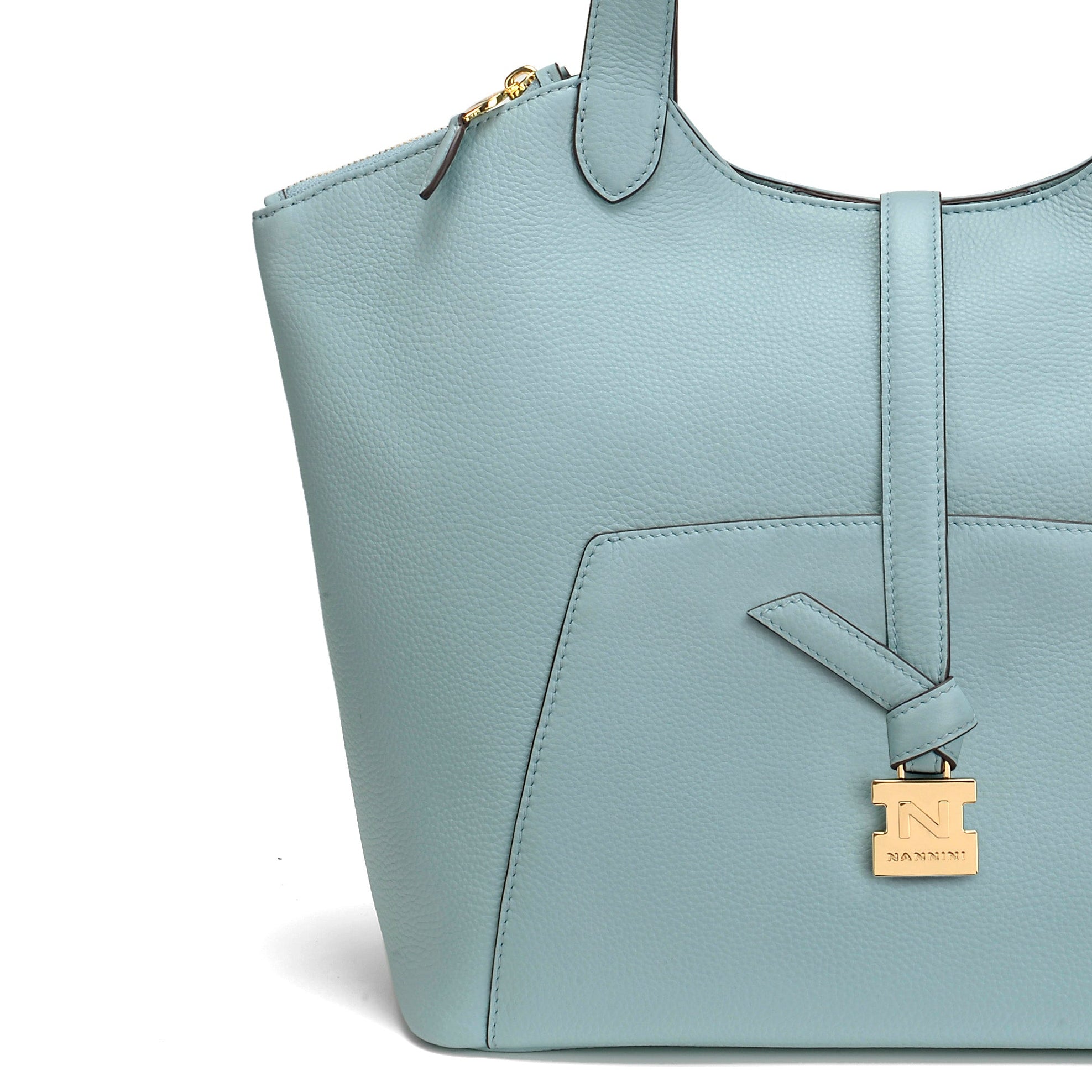 NANNINI borsa secchiello pelle martellata celeste spalla donna