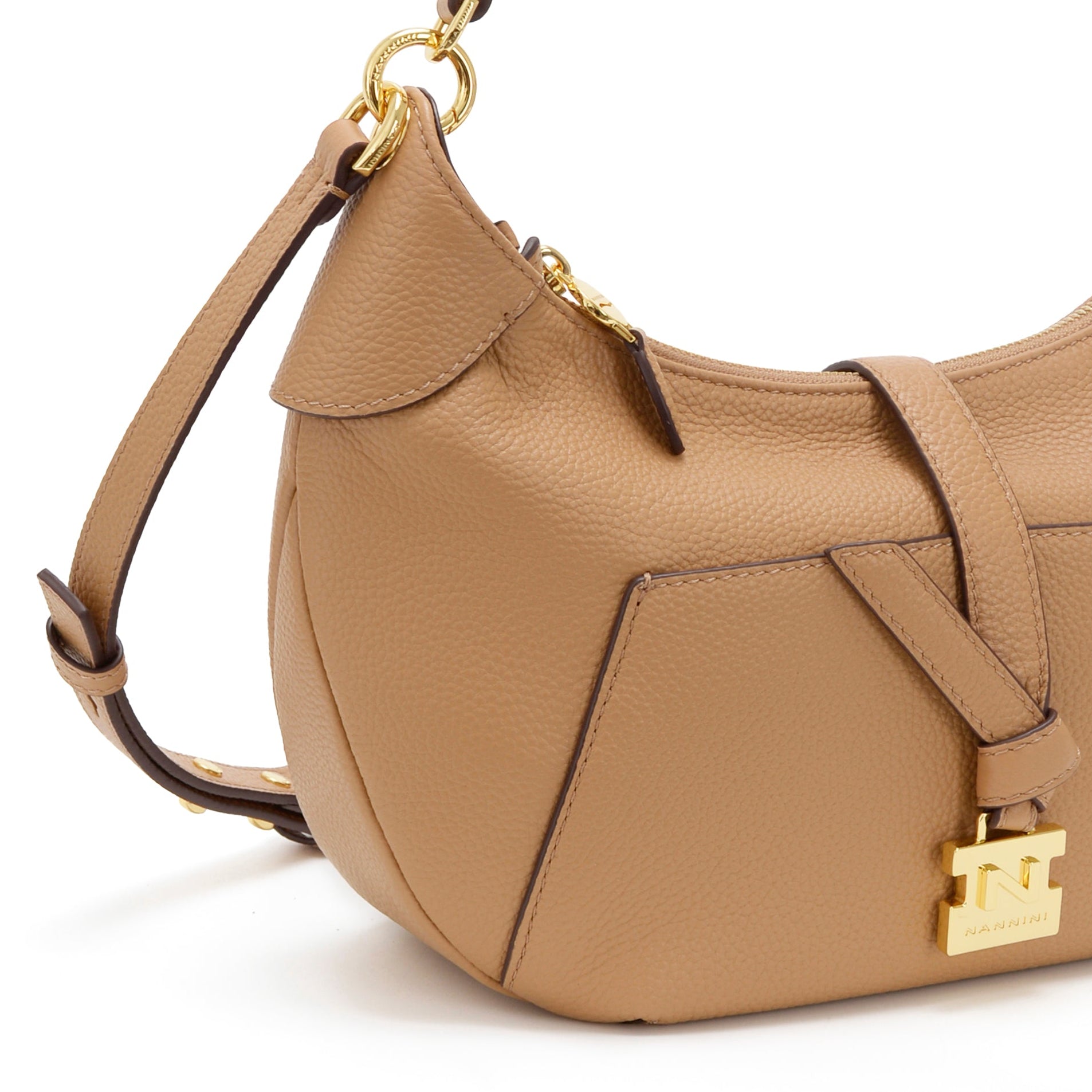 NANNINI borsa secchiello pelle martellata camel tracolla donna