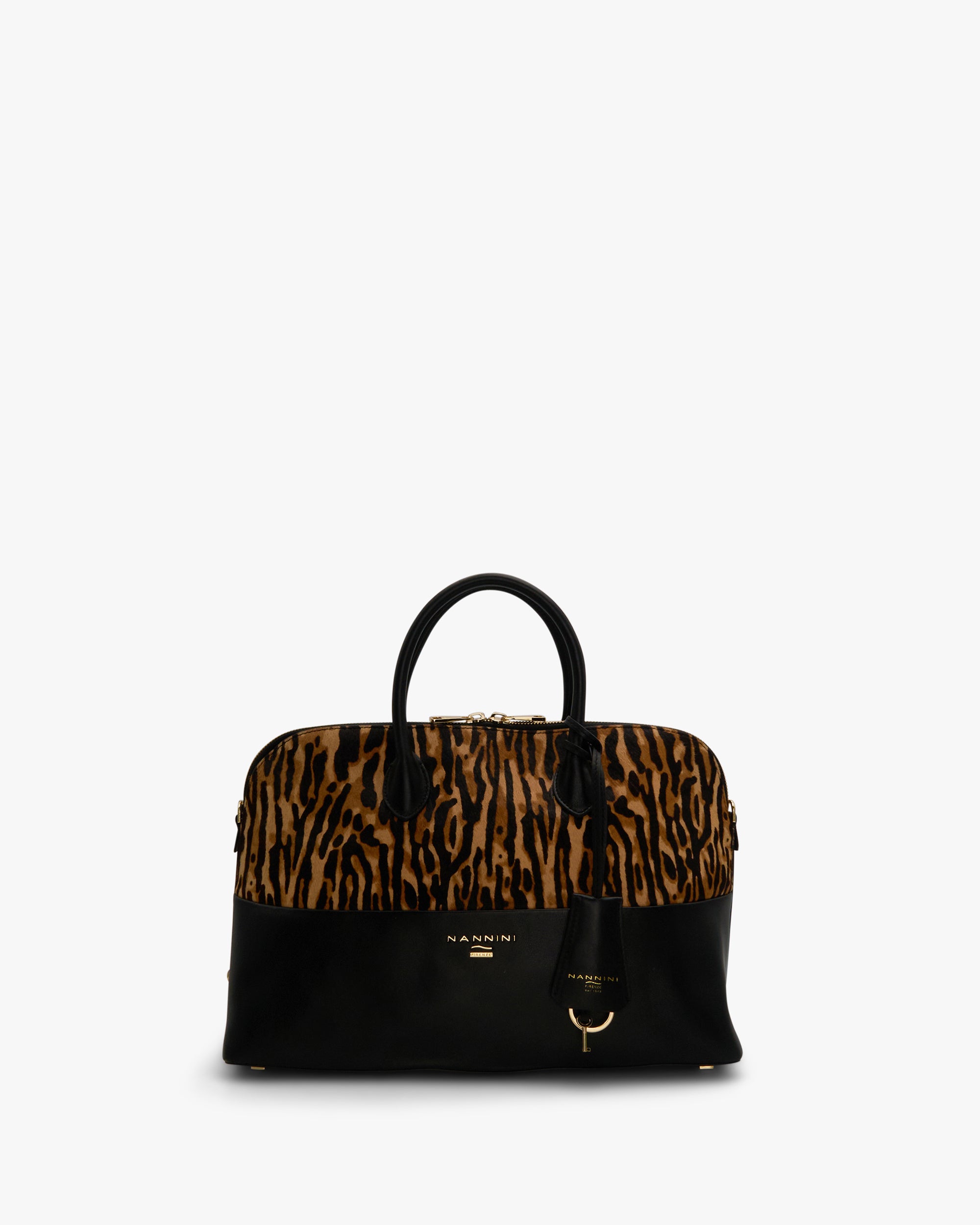 NANNINI shopper similpelle marrone effetto bottalato doppio manico