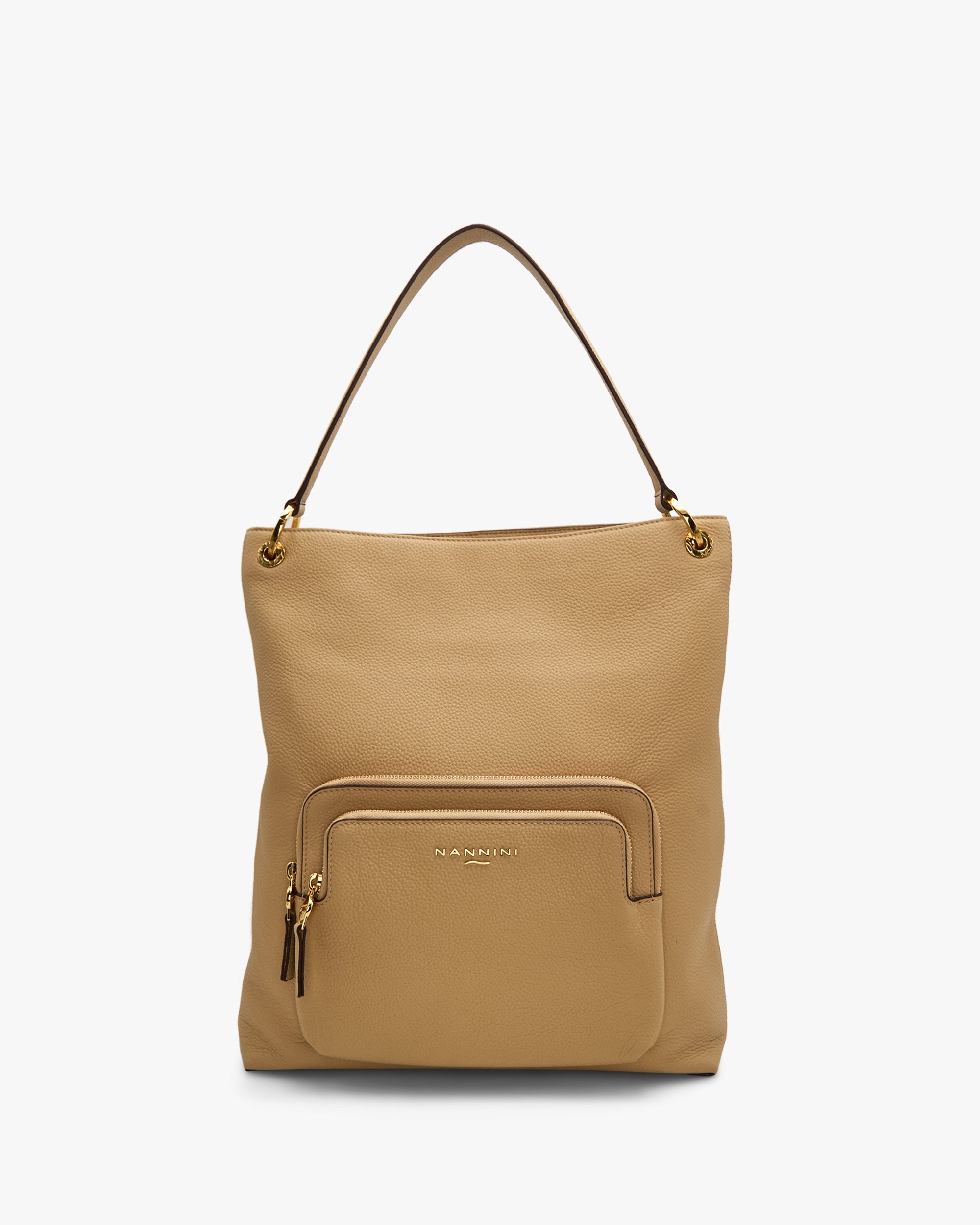 NANNINI shopper grande pelle lavorata beige doppi manici