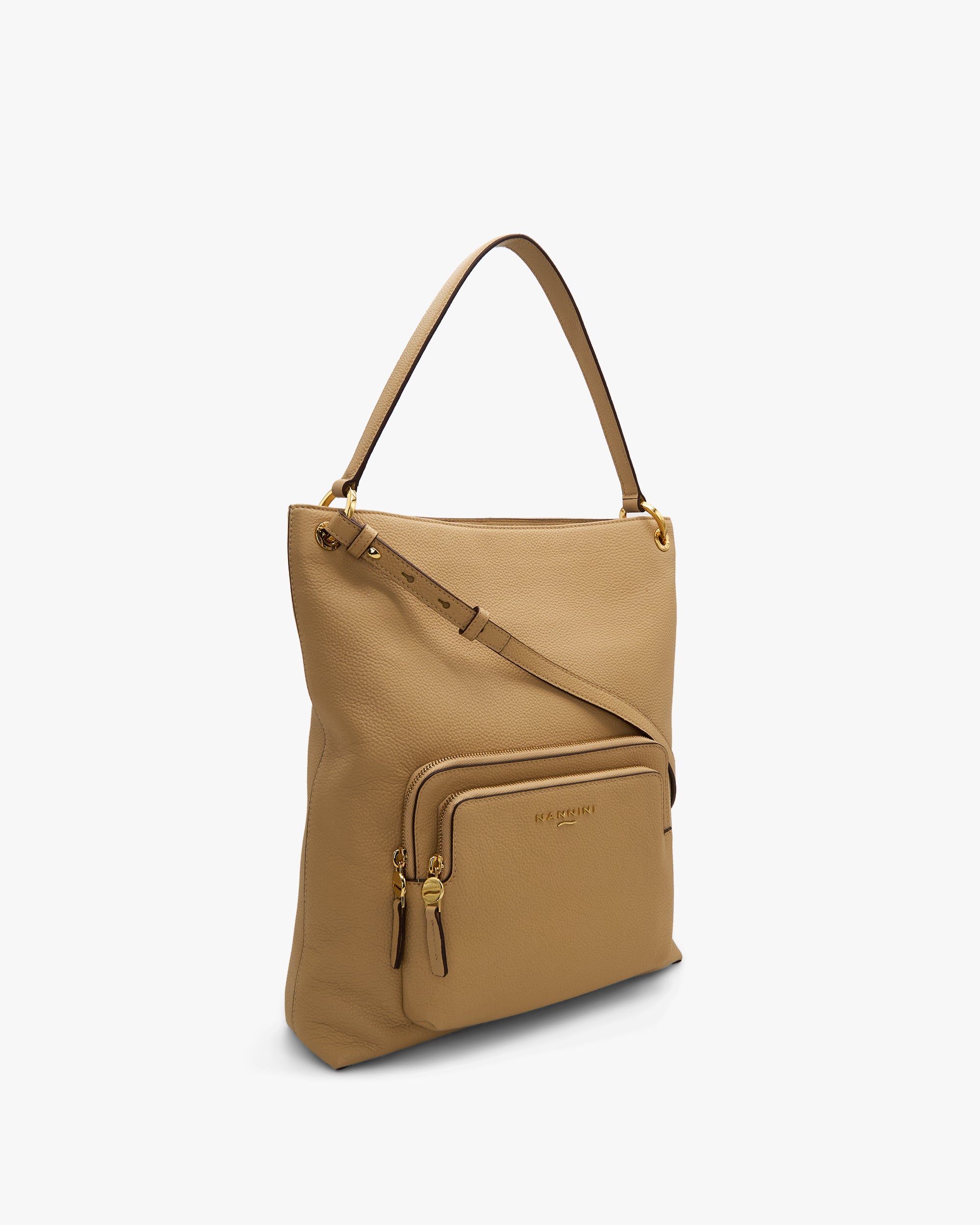 NANNINI shopper pelle martellata nera grande doppi manici