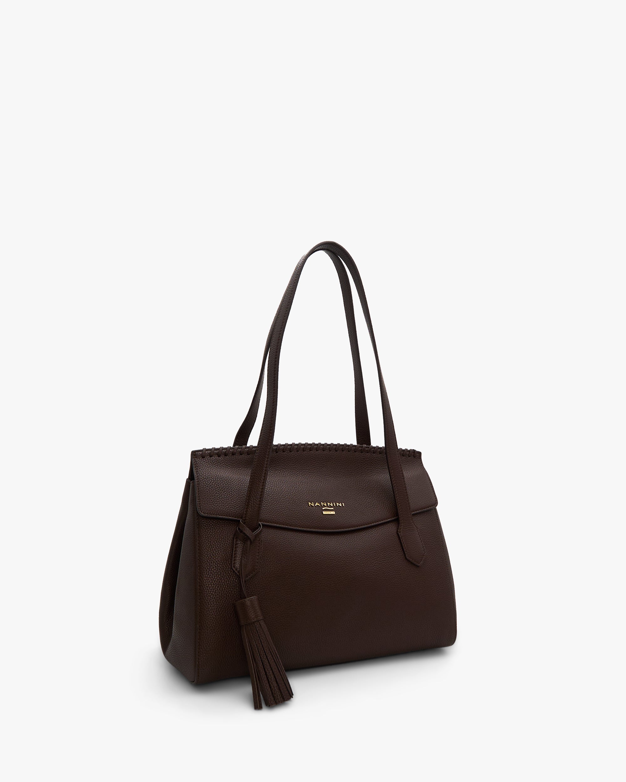 NANNINI Borsa a mano pelle trapuntata nero metallo oro