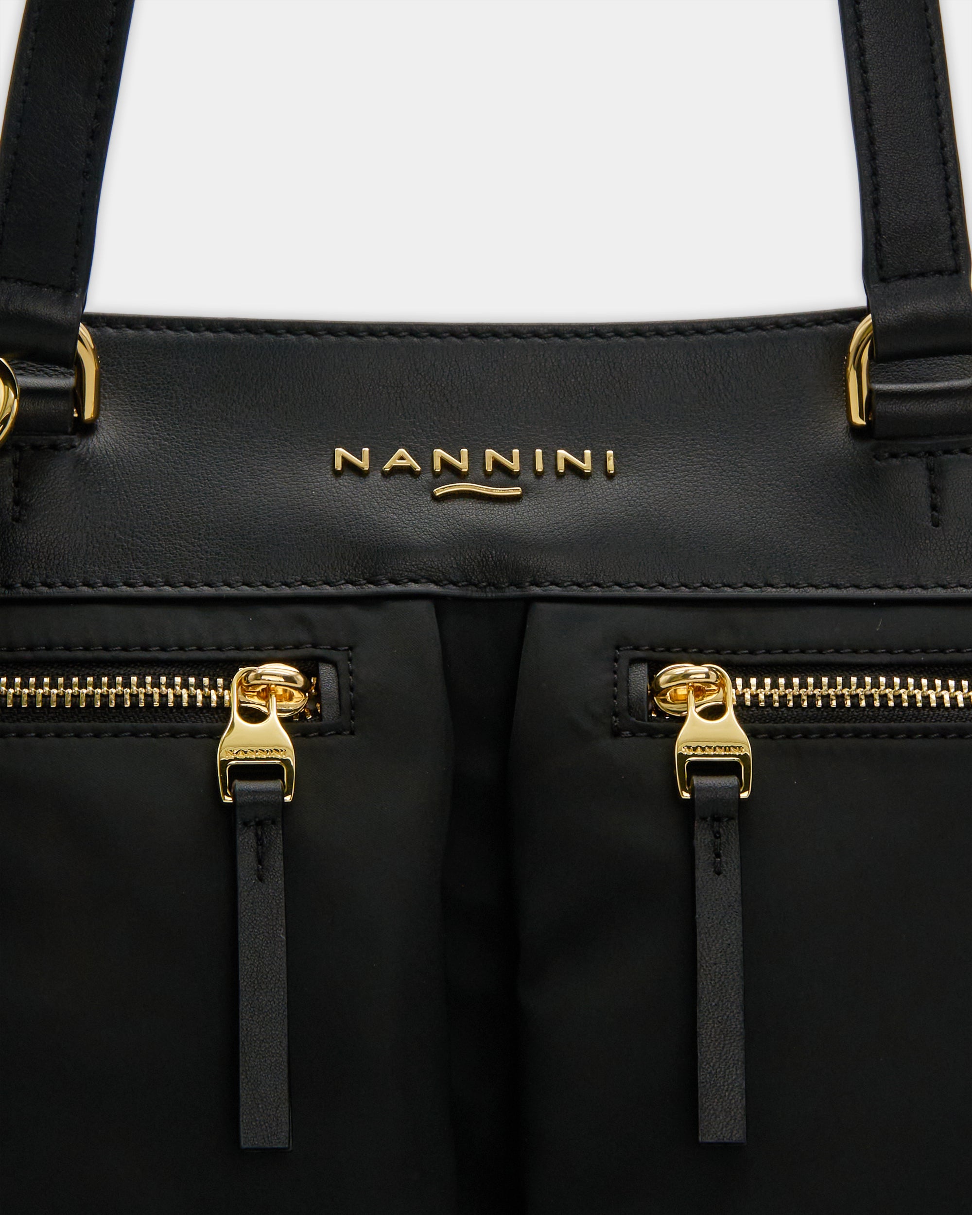 NANNINI tracolla pelle lucida marrone logo metallo frontale