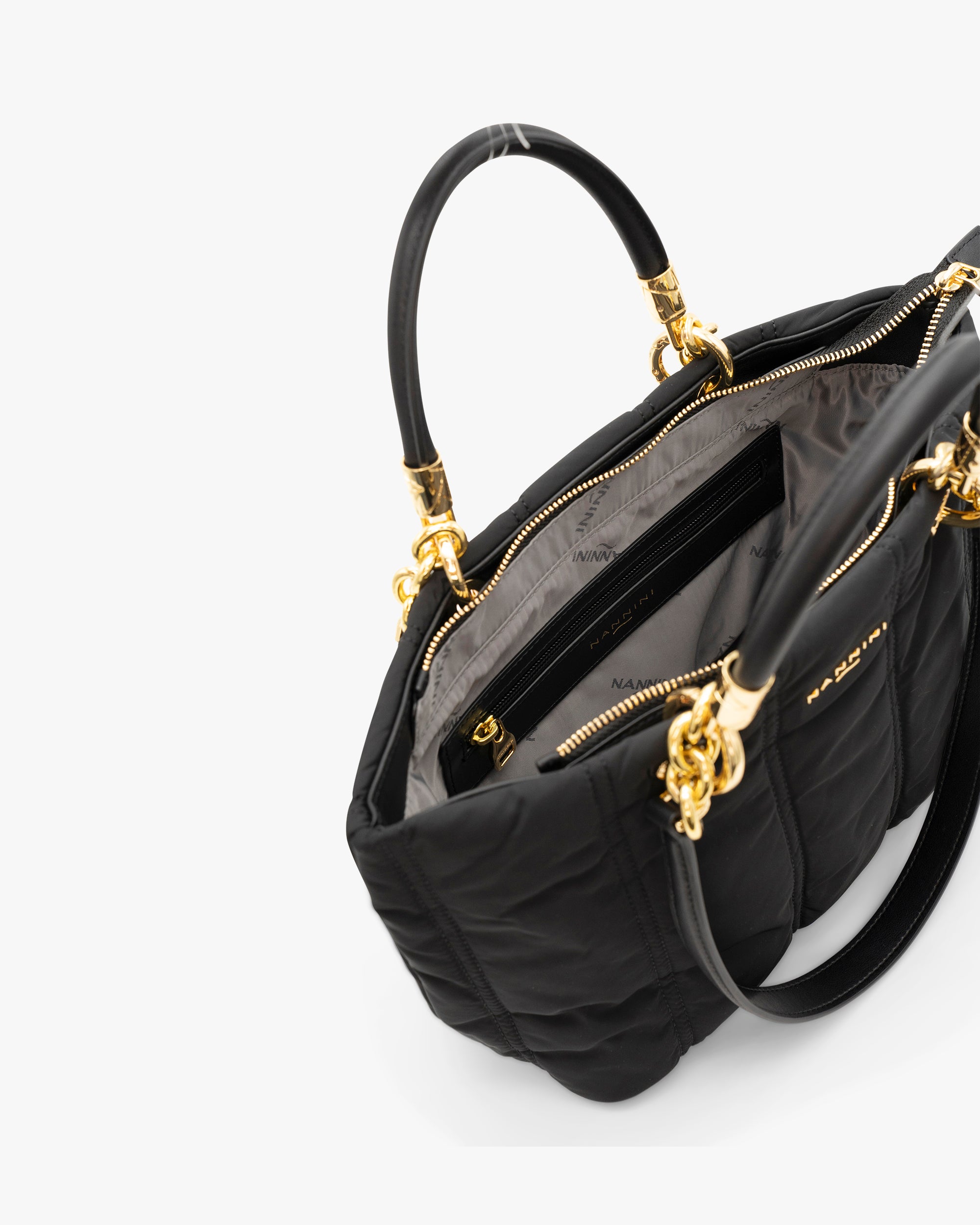 NANNINI pochette pelle nera catena metallo lucida elegante