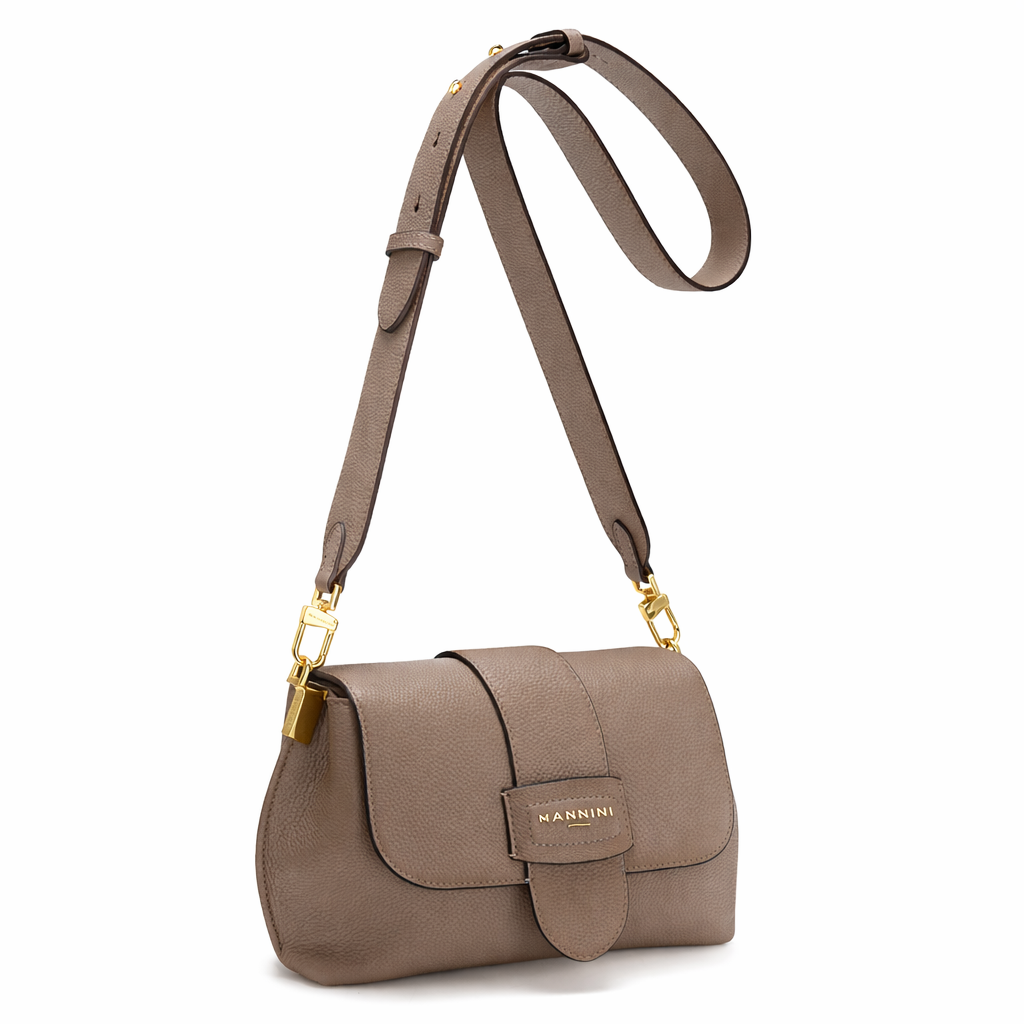 NANNINI borsa tracolla pelle taupe cerniera compatta donna