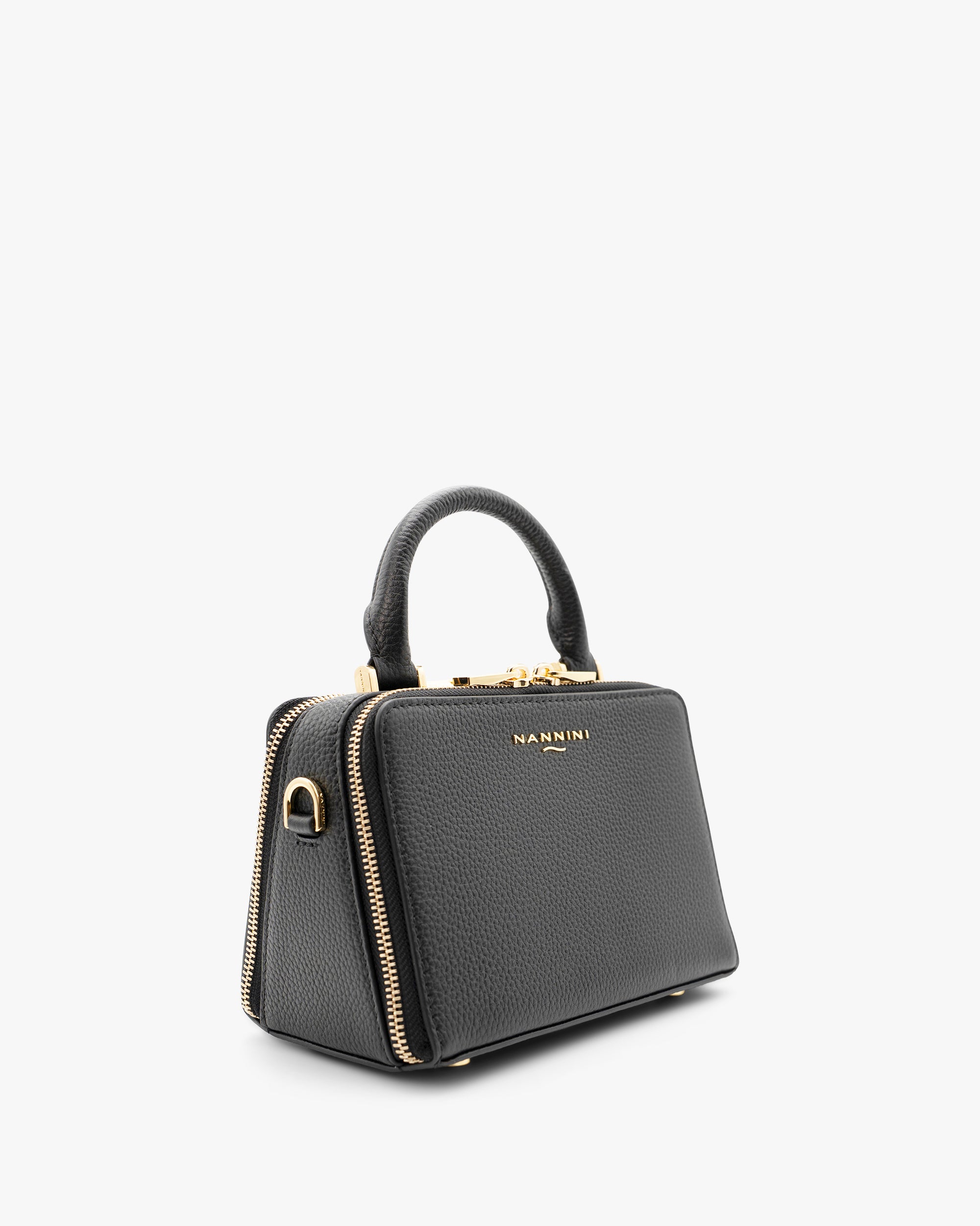 NANNINI borsa spalla donna pelle saffiano marrone logo oro