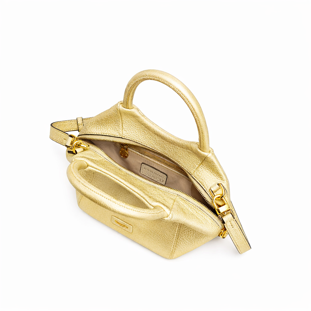 NANNINI borsa a spalla pelle martellata marrone chiusura patta oro