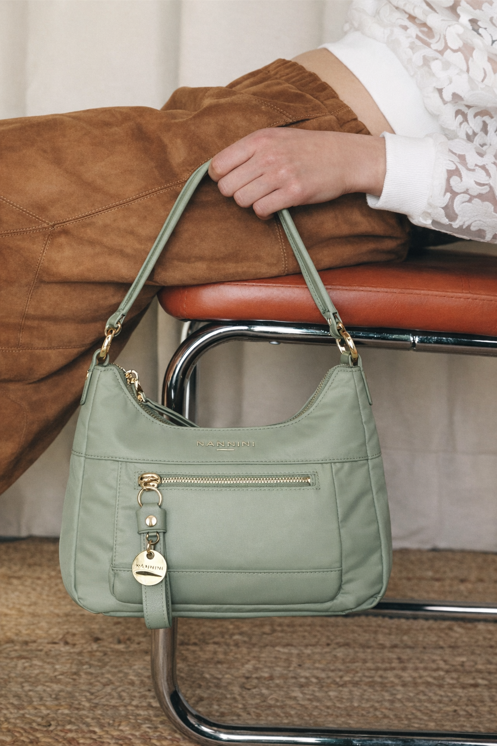 NANNINI borsa spalla donna pelle nero martellata media