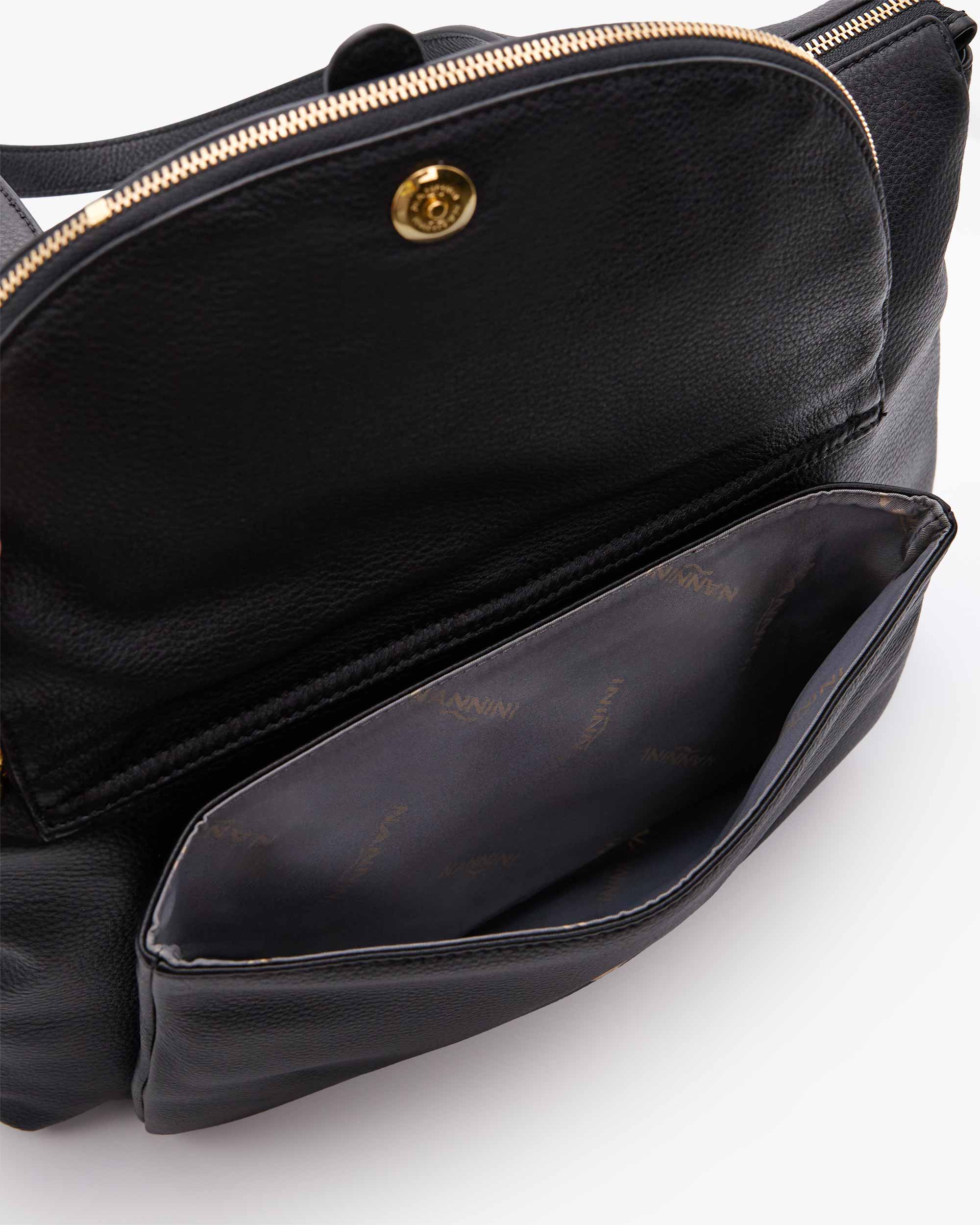 NANNINI borsa spalla donna pelle martellata nera chiusura magnetica
