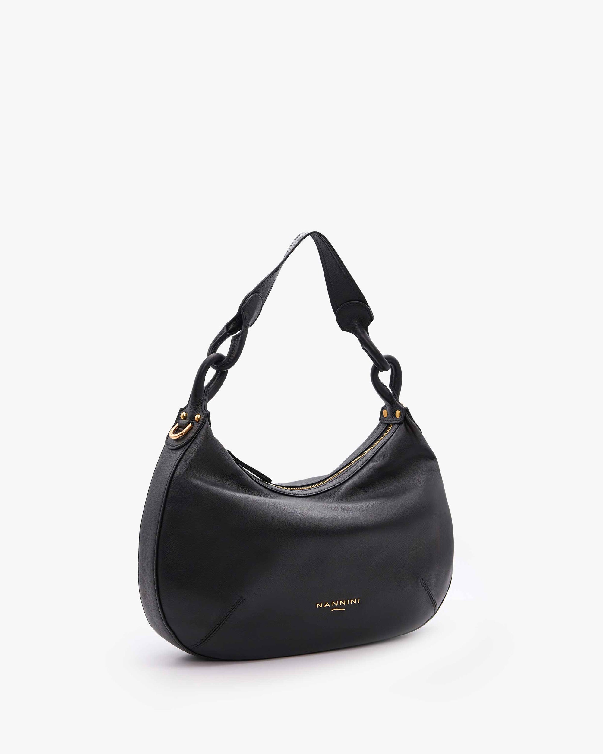 NANNINI borsa secchiello pelle martellata verde donna chiusura zip
