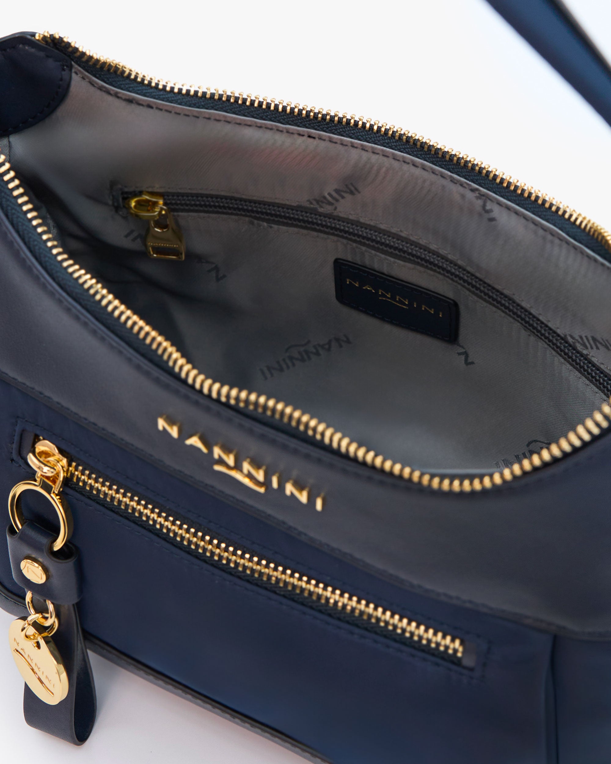 NANNINI borsa spalla donna pelle nero borchie piccola