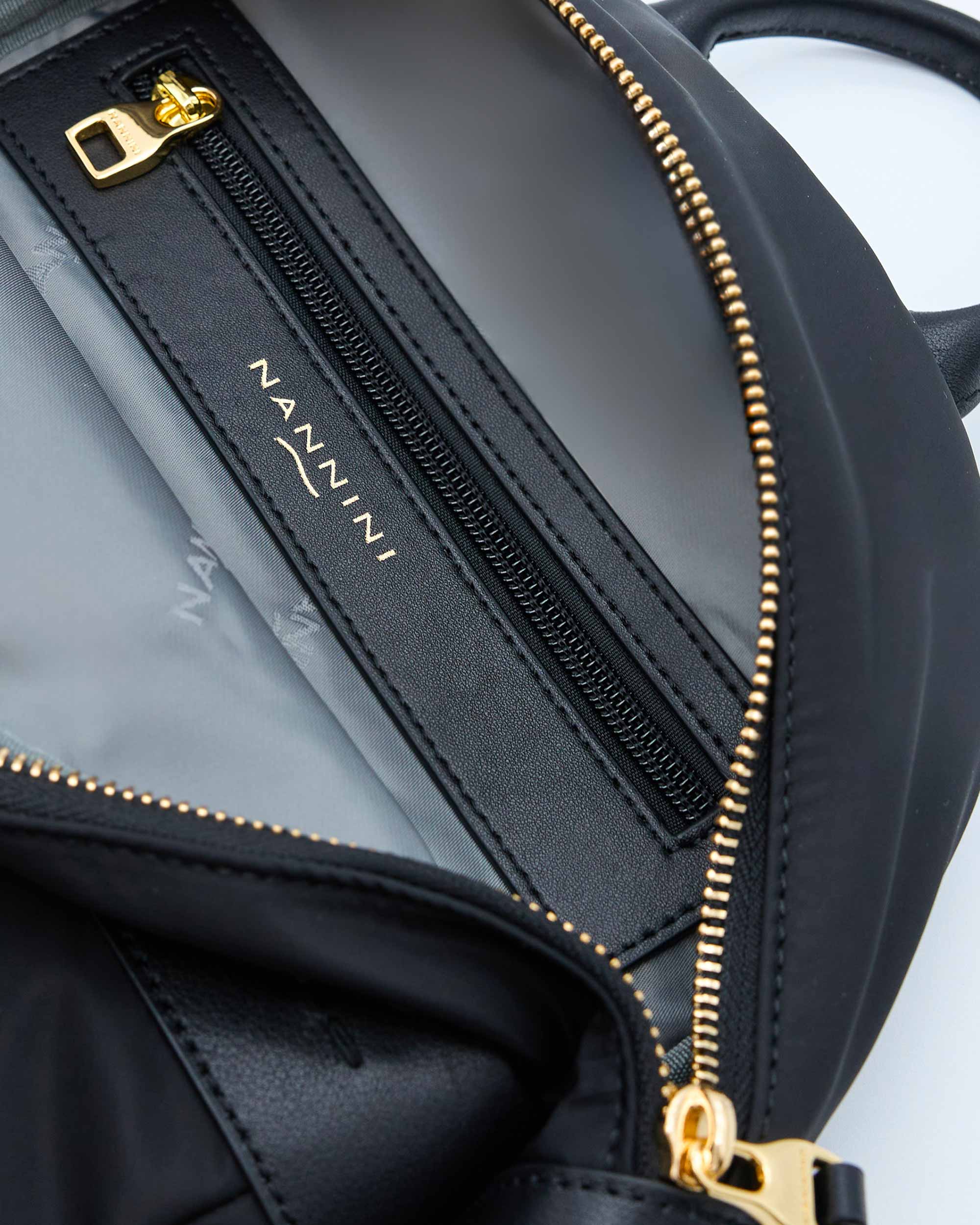 NANNINI borsa secchiello pelle marrone chiusura metallo frontale logo