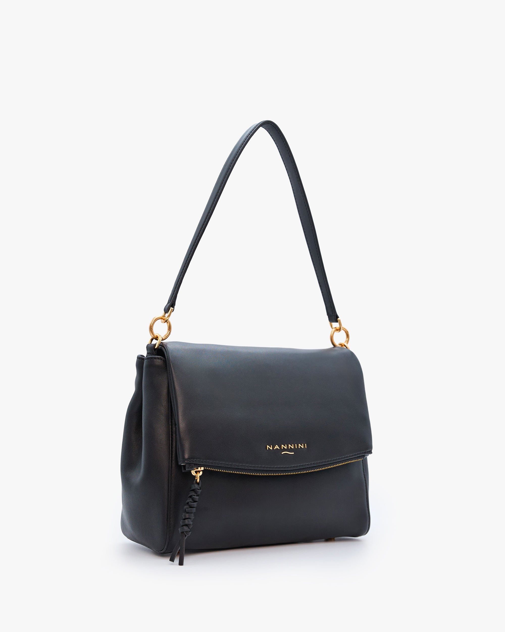 NANNINI borsa spalla donna pelle martellata marrone chiara manici