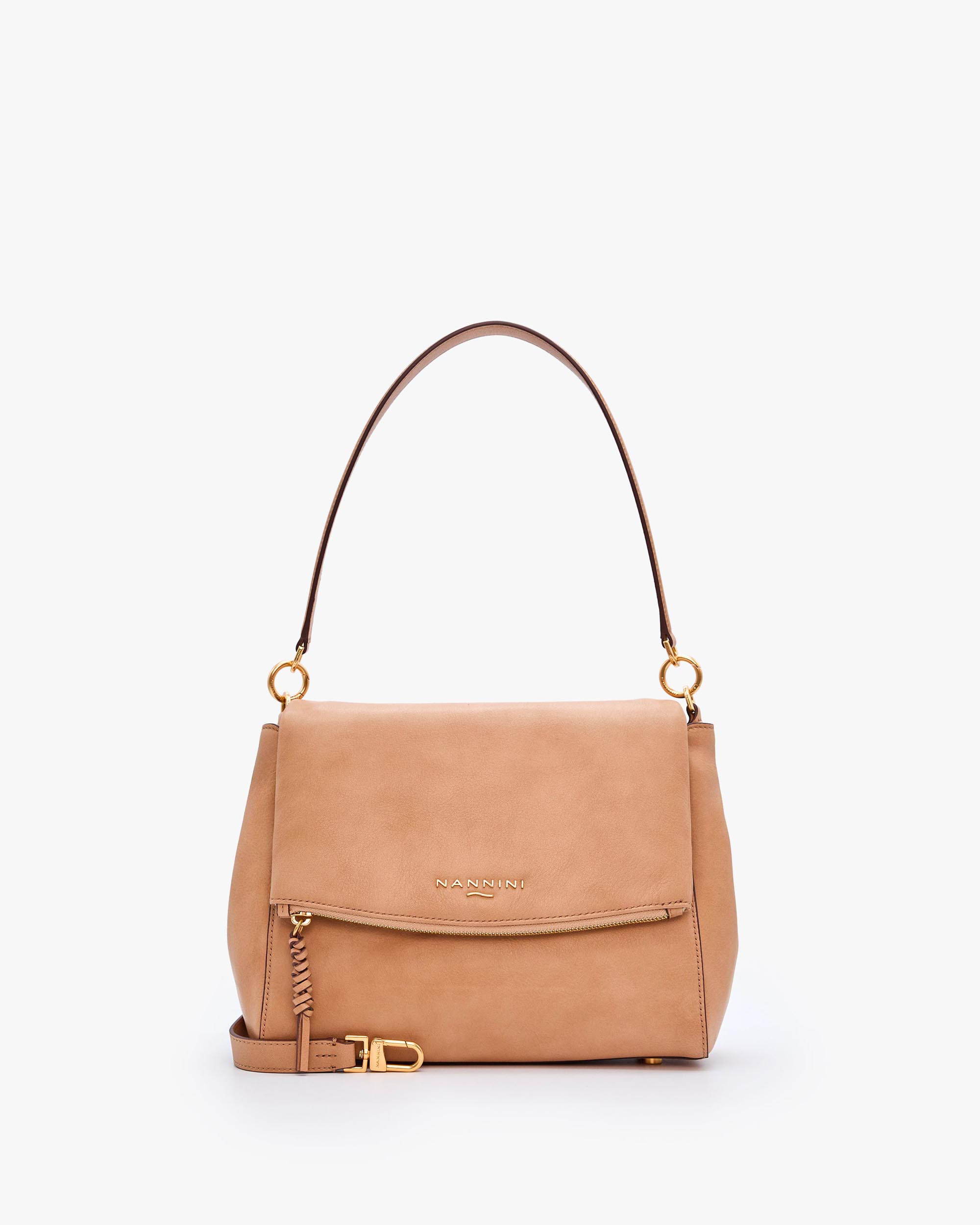 NANNINI borsa spalla donna pelle nero texture martellata logo