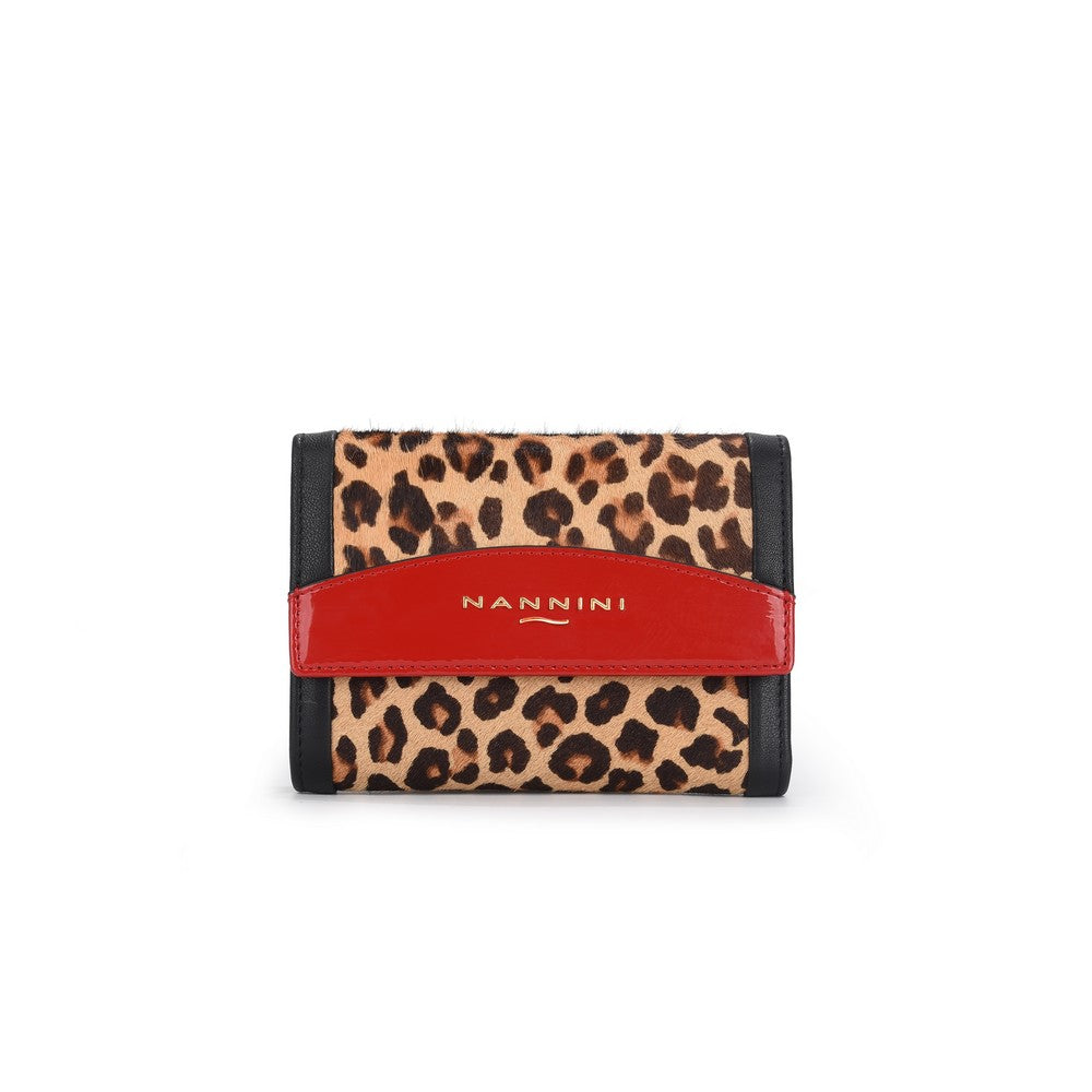 NANNINI Tracolla Ecopelle Leopardo Nero Rosso Catena Oro