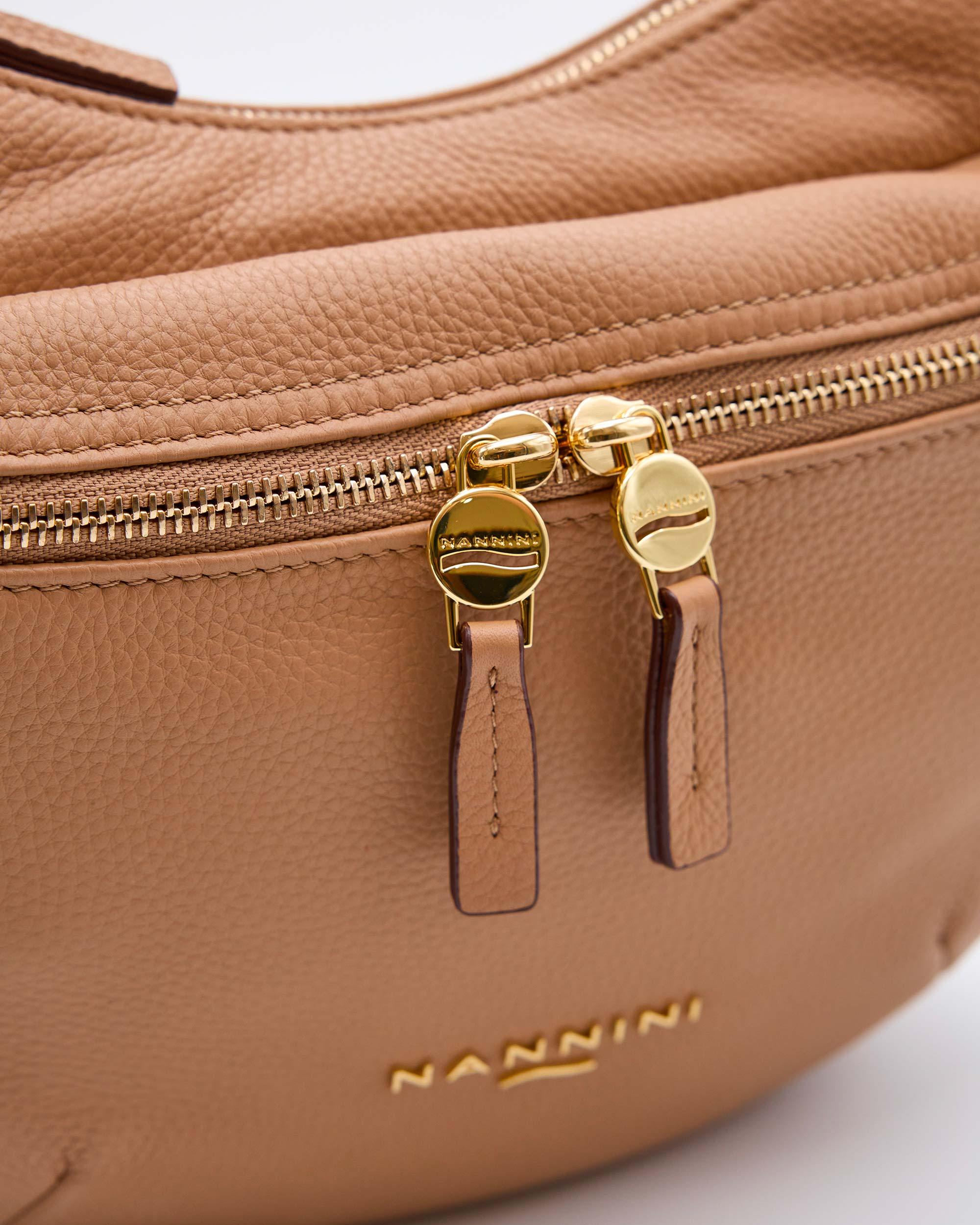 NANNINI borsa spalla donna pelle martellata bianca trapuntata metallo