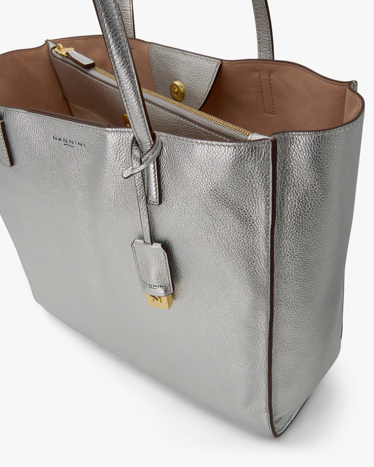 NANNINI borsa secchiello pelle marrone chiusura metallica oro manico