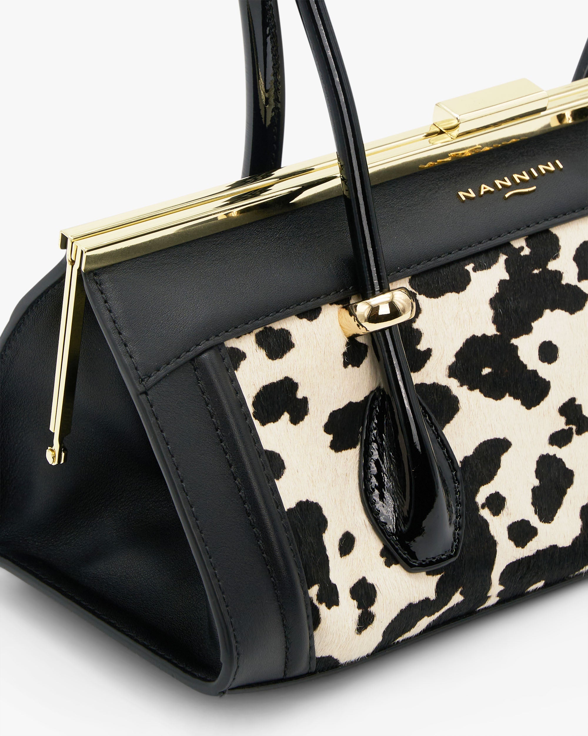 NANNINI bauletto pelle goffrata chiusura lampo marrone tracolla spalla
