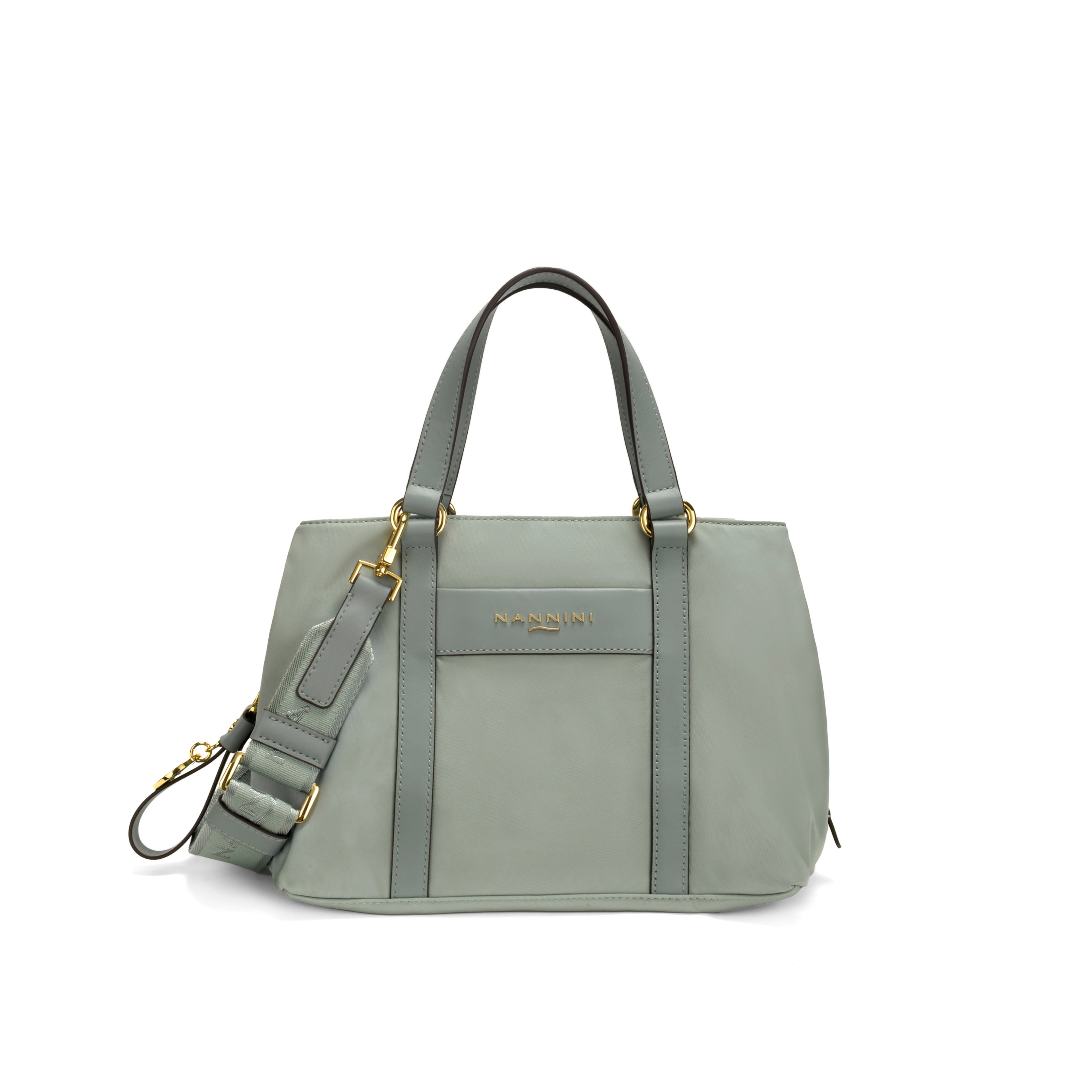 NANNINI borsa spalla donna pelle liscia verde salvia morbida