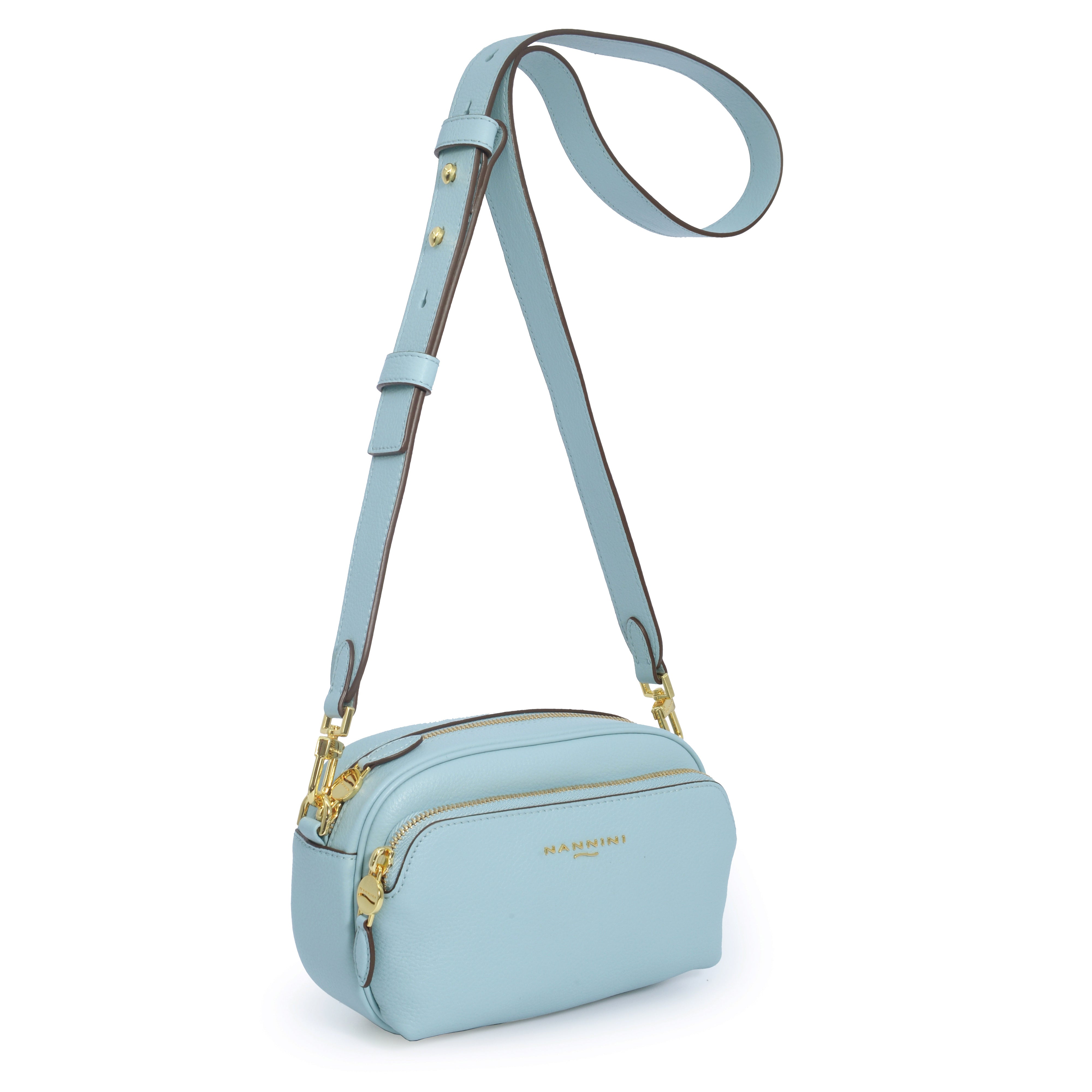 NANNINI tracolla pelle martellata cielo compatta donna moda