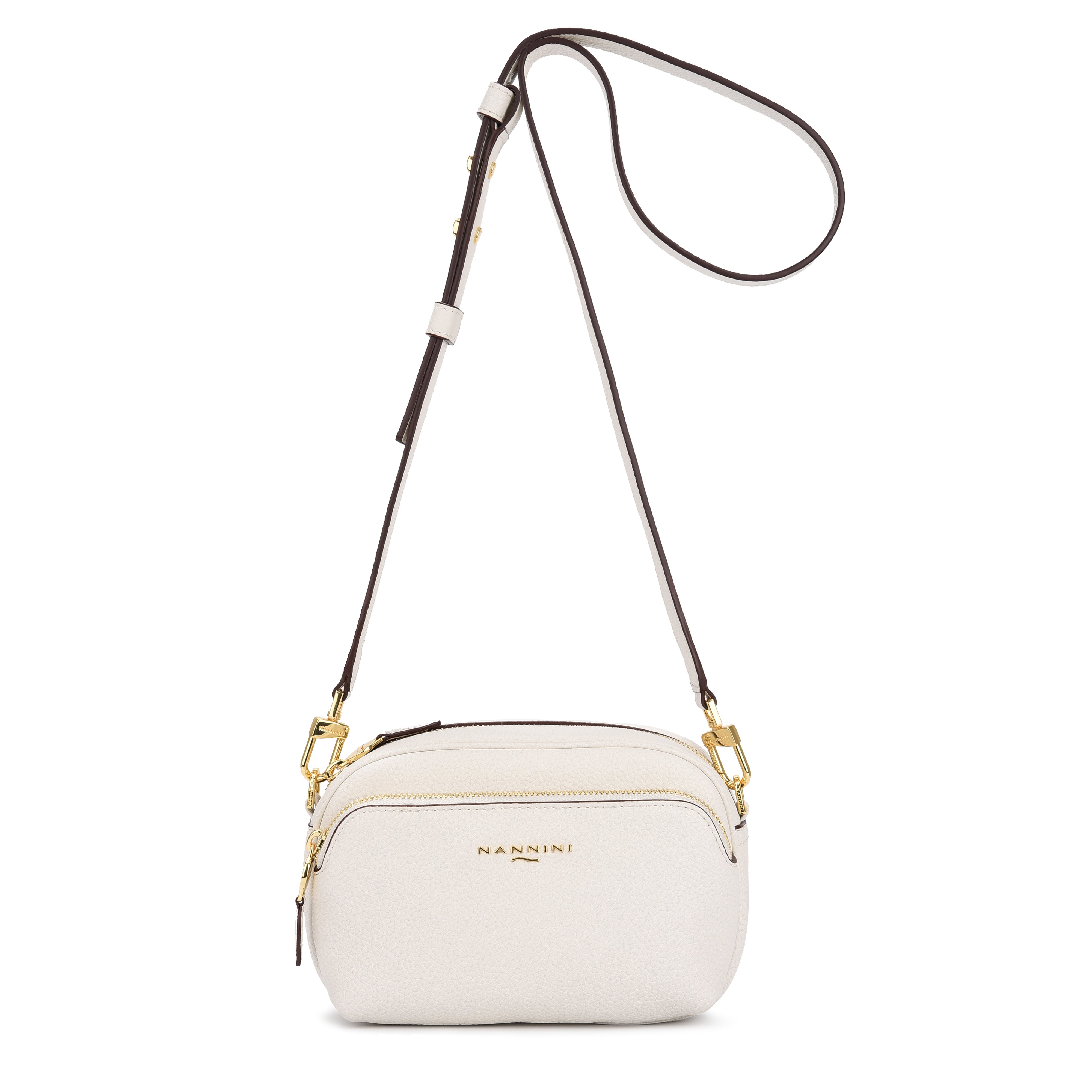 NANNINI Shopper pelle martellata bianca manici intrecciati tracolla regolabile