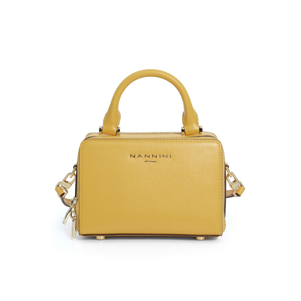 NANNINI borsa spalla donna gialla pelle martellata con catena