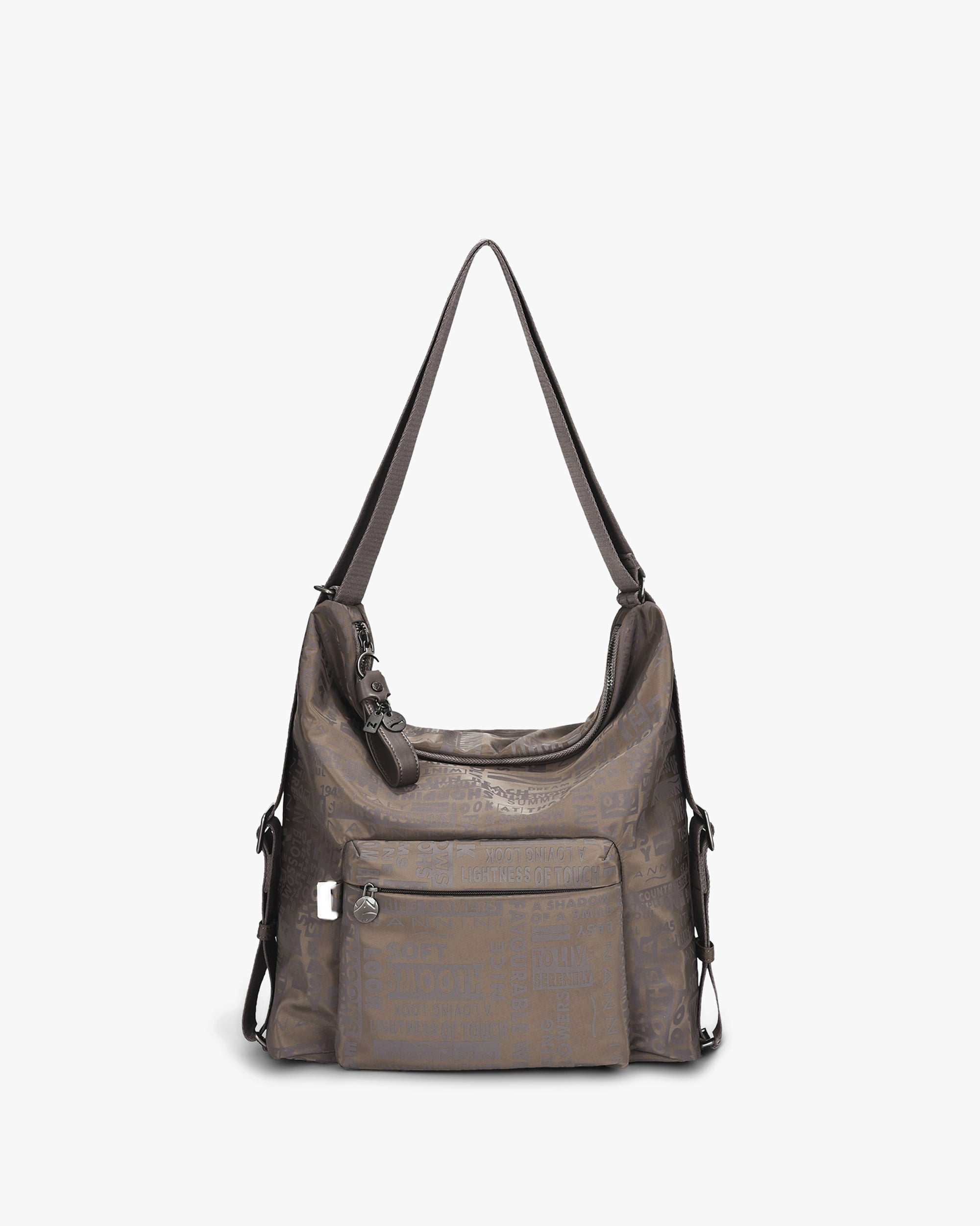 NANNINI borsa spalla donna pelle martellata taupe grande