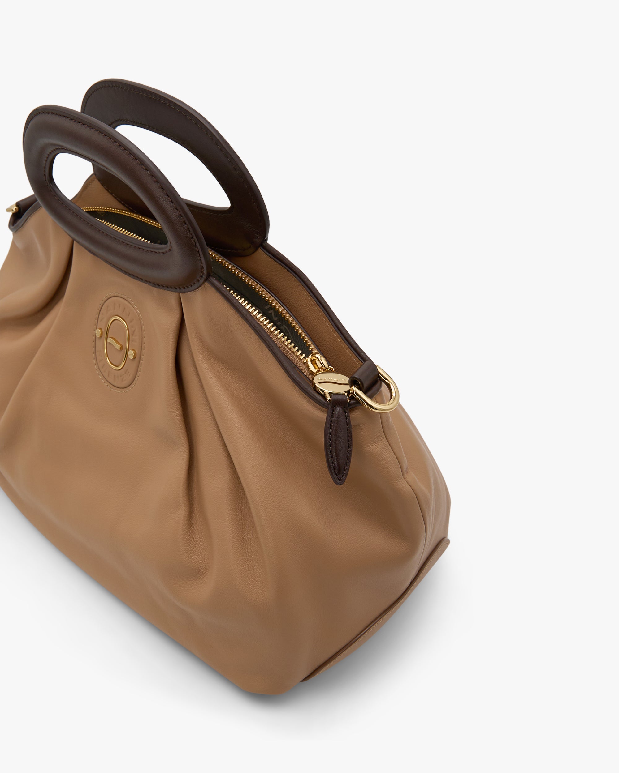 NANNINI borsa pelle liscia blu metallico cerniera catena