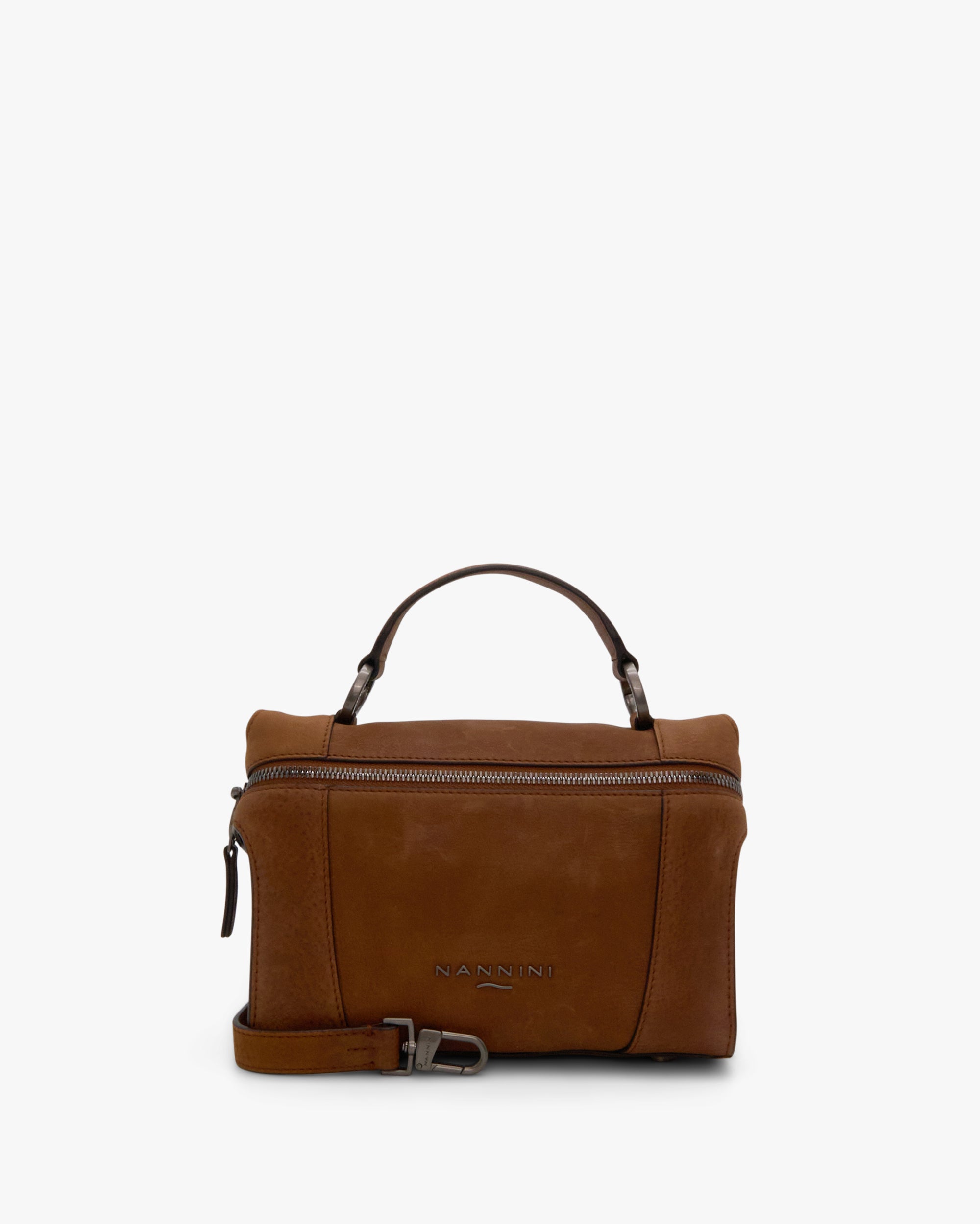 NANNINI borsa spalla donna pelle martellata marrone chiara
