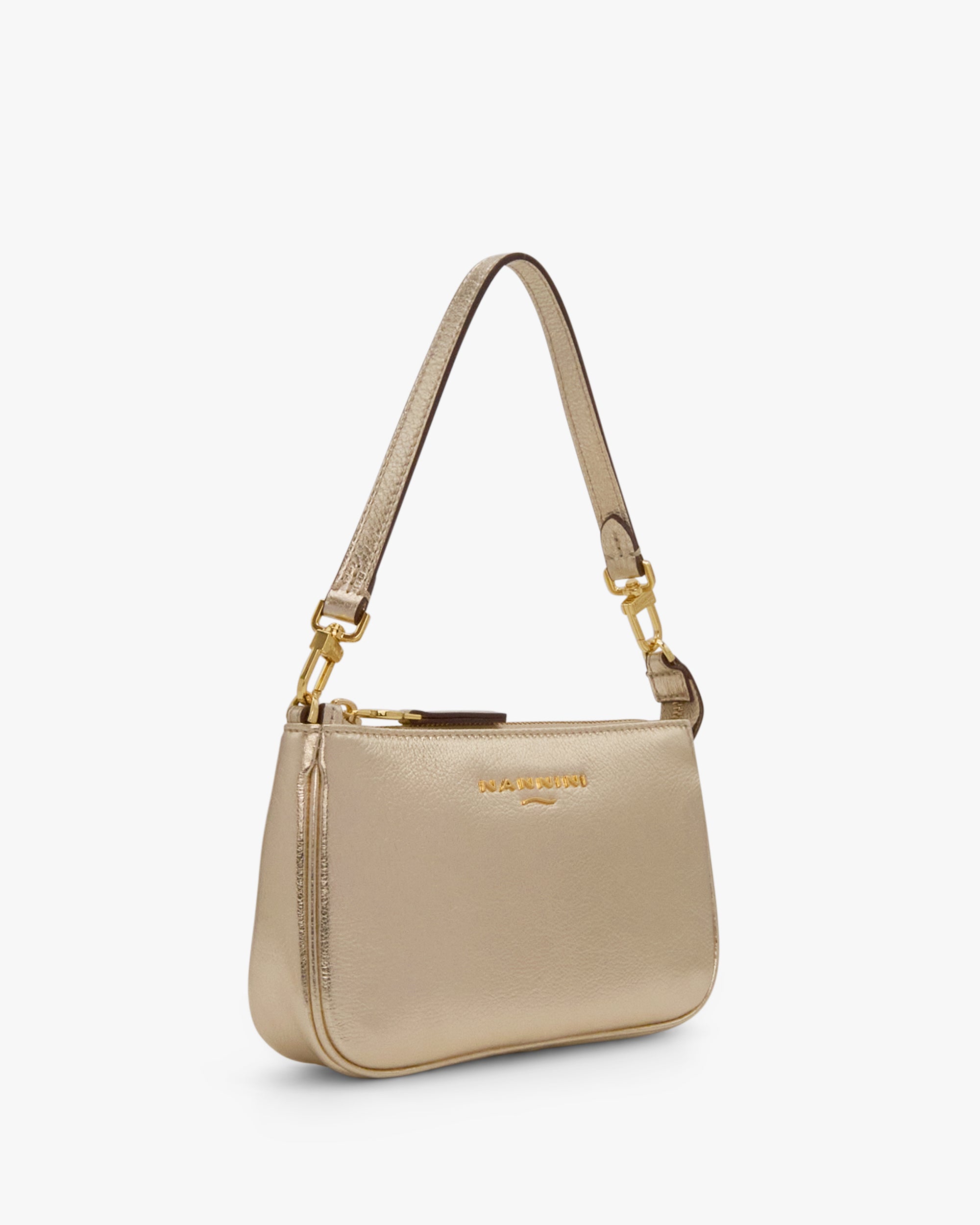 NANNINI borsa spalla donna pelle martellata marrone chiara classica