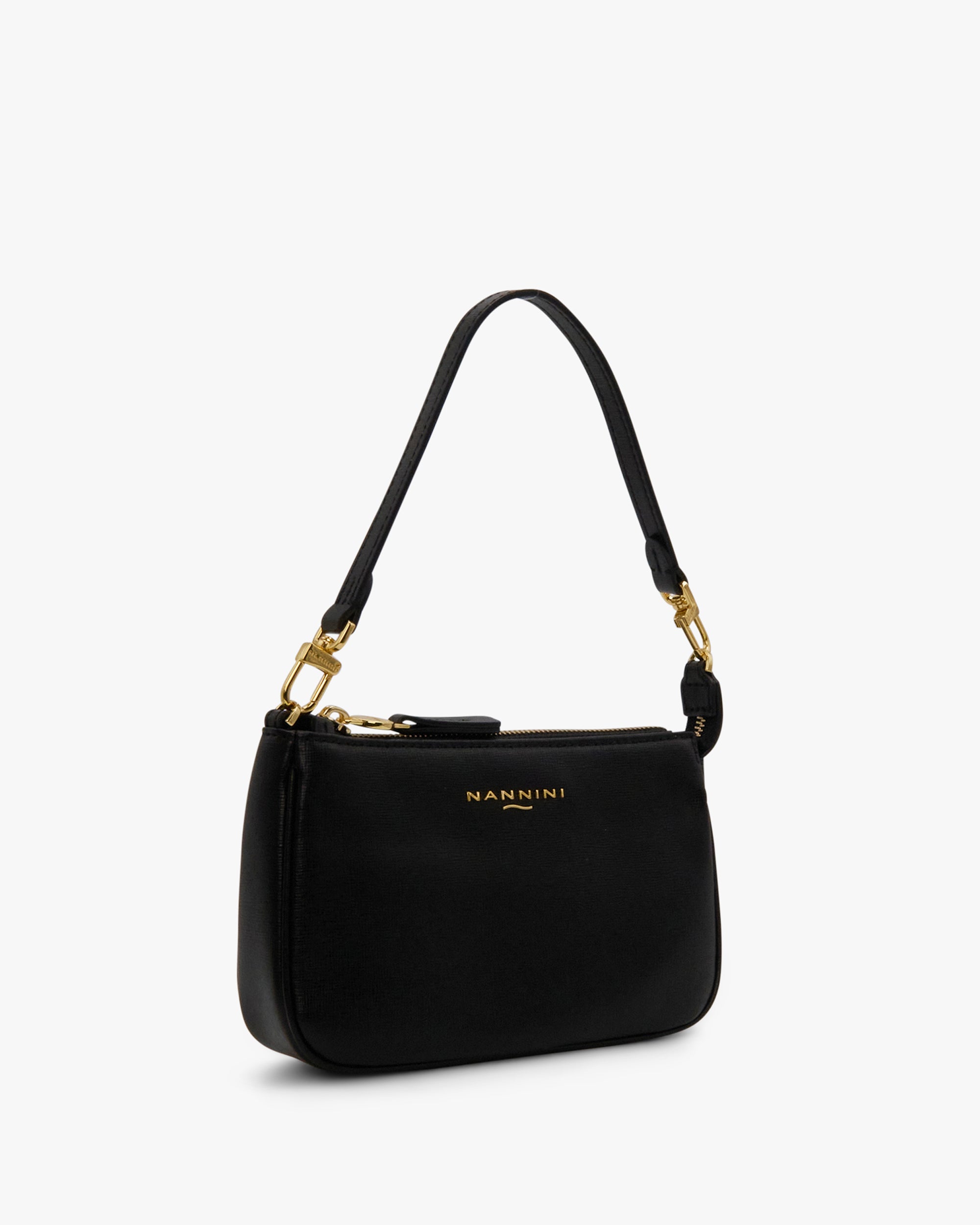 NANNINI Borsa a Mano Pelle Martellata Marrone Chiusura Zip