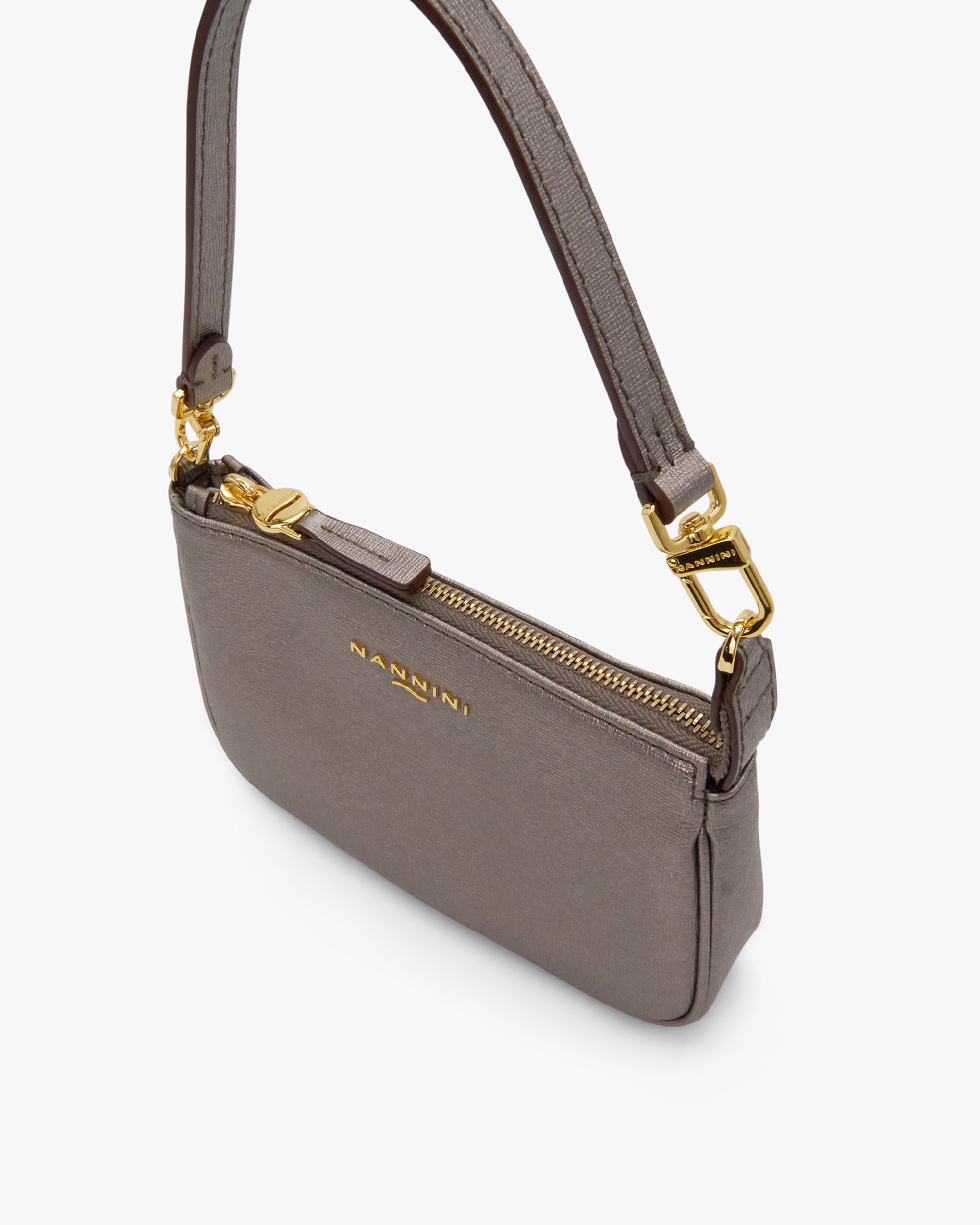 NANNINI borsa spalla donna pelle nera piccola martellata manico