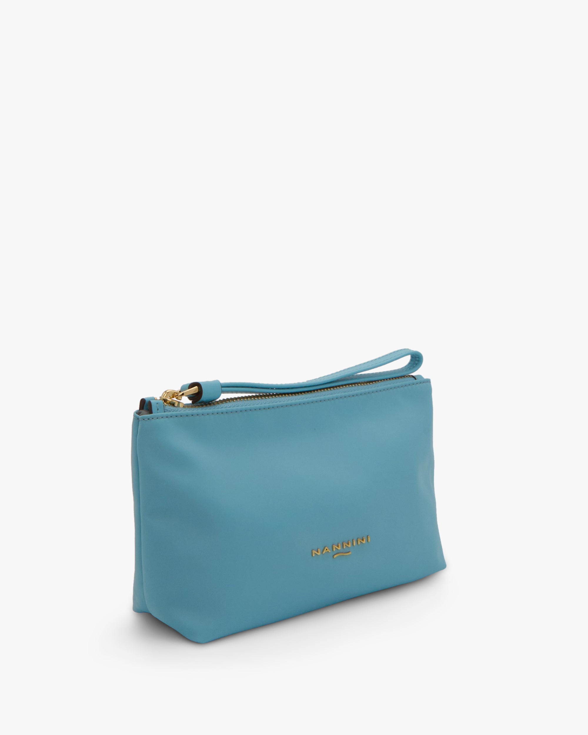 NANNINI borsa shopper grande pelle martellata azzurro zip