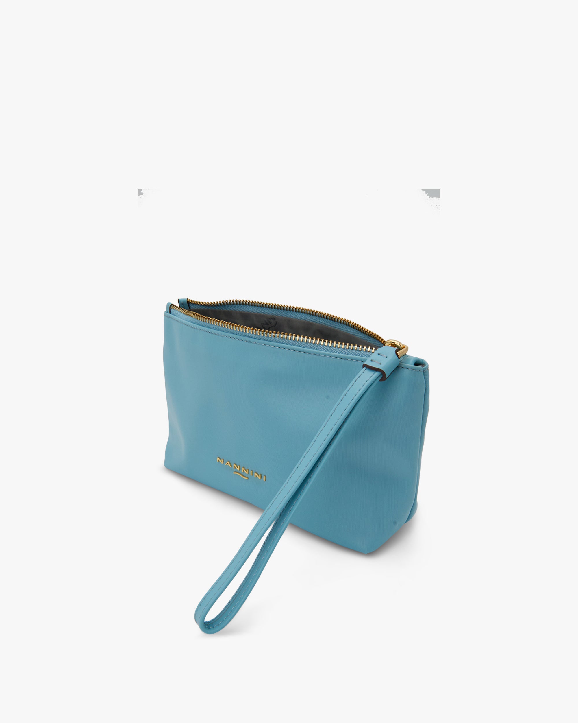NANNINI borsa mano doppi manici pelle martellata azzurro