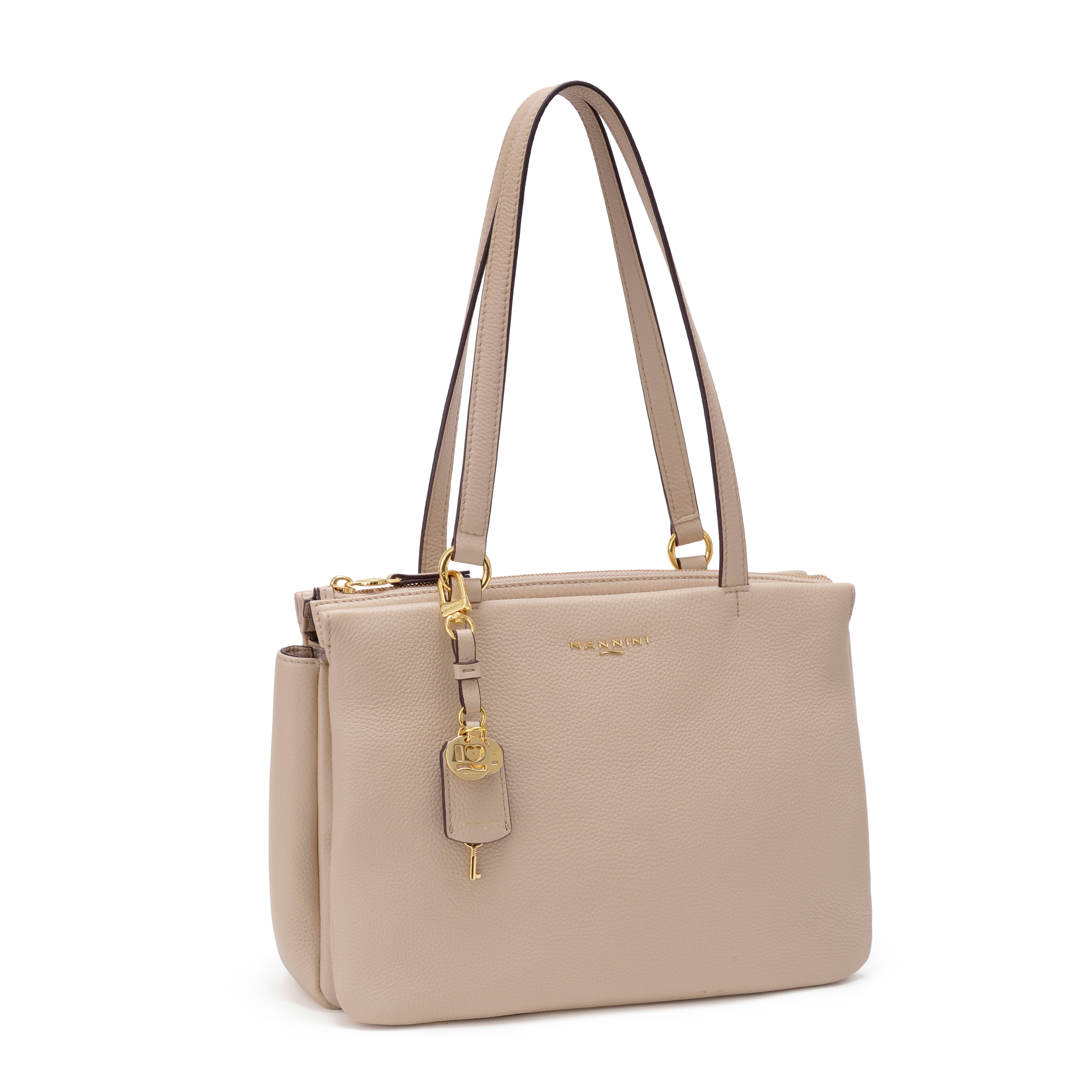 NANNINI tracolla piccola pelle beige con lavorazione effetto