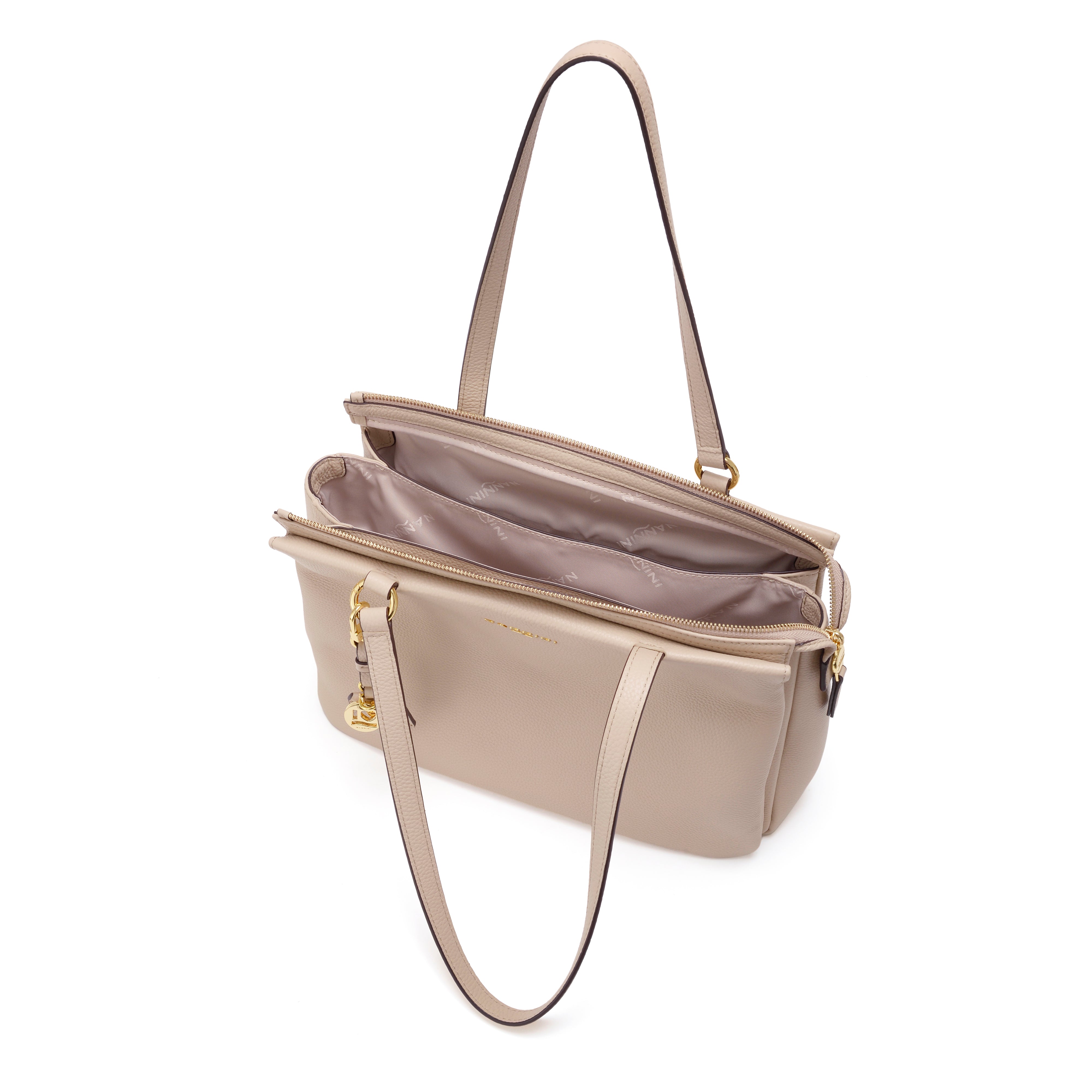 NANNINI tracolla ecopelle liscia beige tasche zip laterali