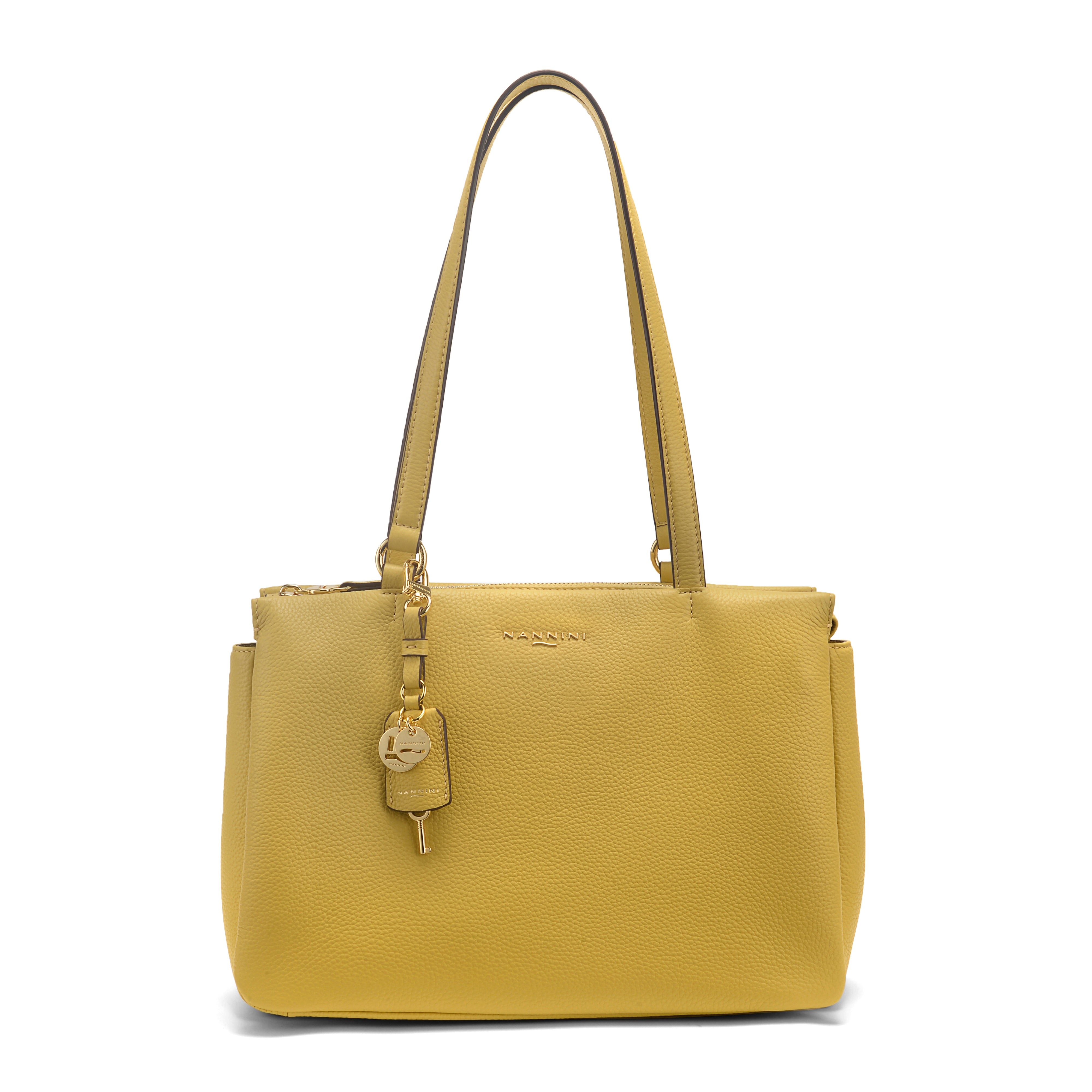 NANNINI borsa spalla donna pelle gialla tela cerata
